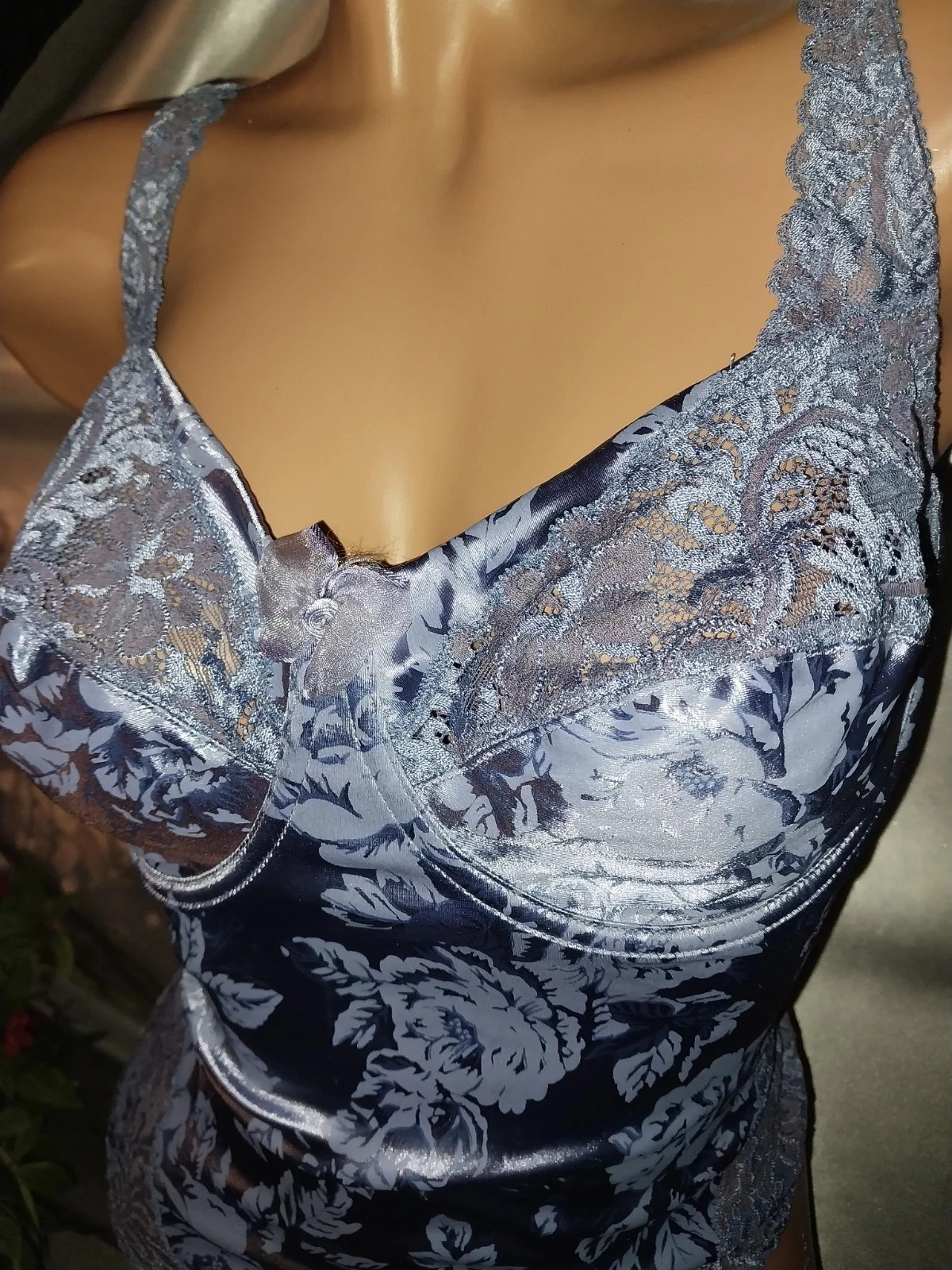 VTG SATIN SHINY LACE INSERTS BLUE ALL IN 1 OBG BRA PANTIES GIRDLE NIP TUCK 38D