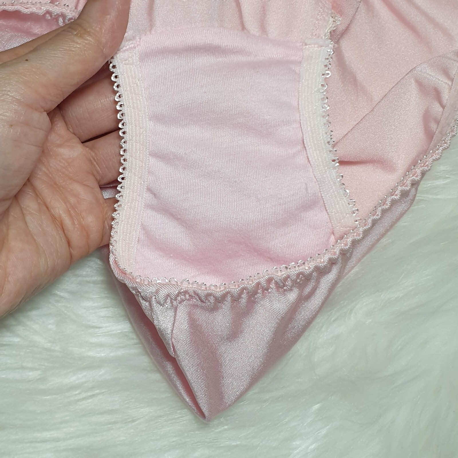 Vintage Nylon Satin Panty Silky Pink Bikini Sissy Lace Brief Sz Small Hip 32-36″