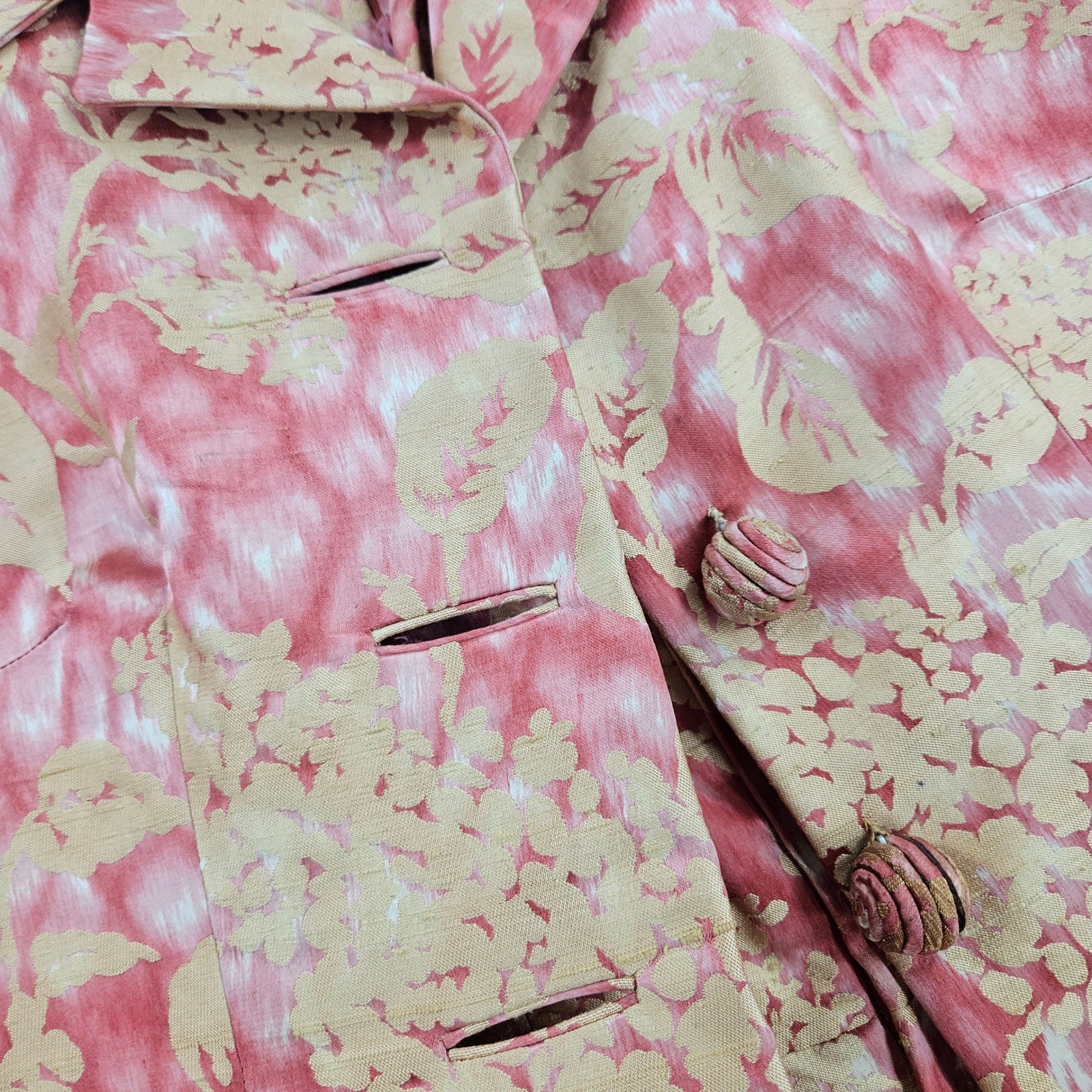 Vintage 1950s Mollie Parnis Dress Set Pink Gold Floral Brocade Office Mad Men XS