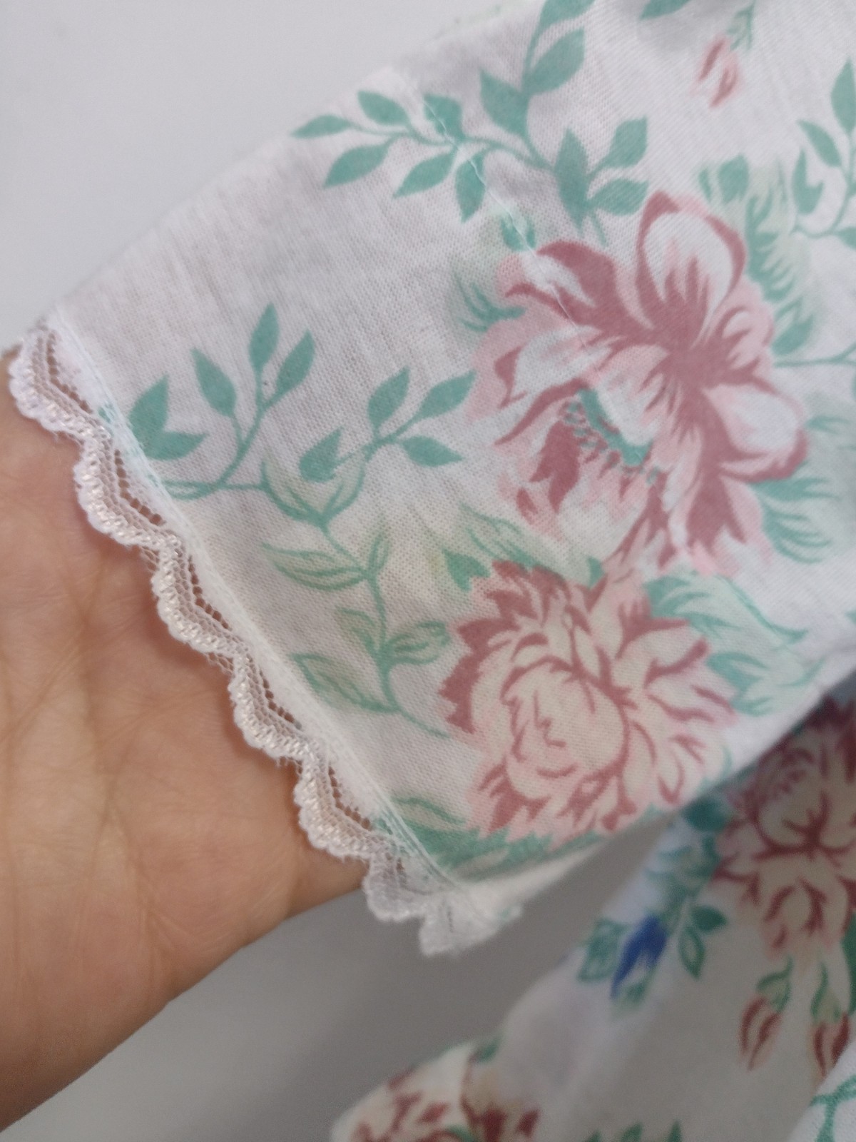 Vintage 60s 70s Floral Babydoll Nightgown Lace Trim Brushed Poly Cottagecore M/L