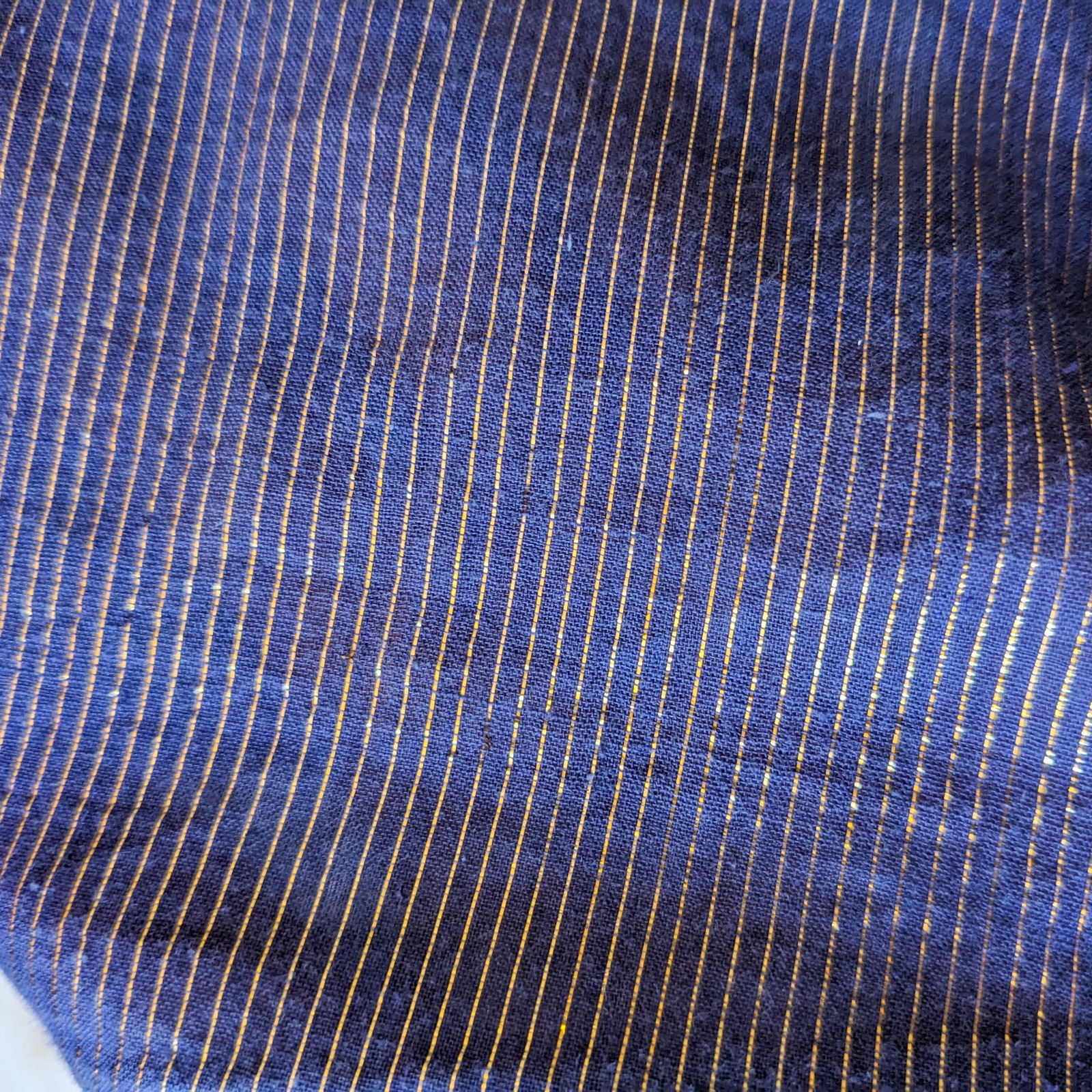 VTG 80s Metallic Gold Stripe Cotton Voile Blouse 14/L Purple Button Up Top India