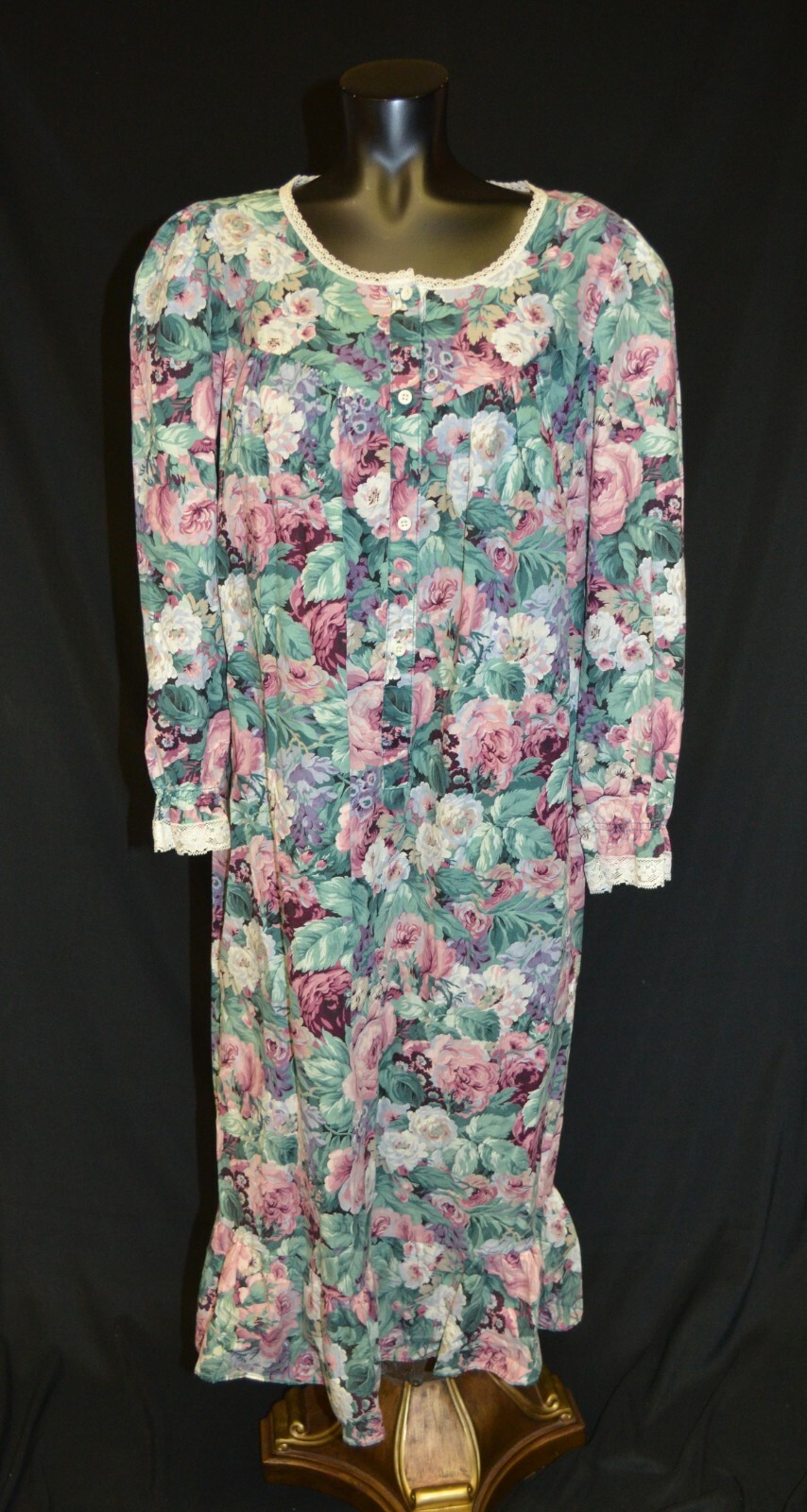 Willow Creek Vintage Floral Cotton Ruffle Long Sleeve Night Gown sz M