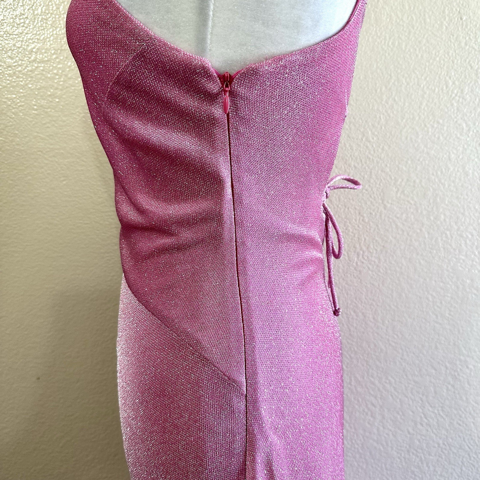De Laru by Sheila Yen Vtg 90s Pink Glitter Halter Corset Prom Dress Women’s S