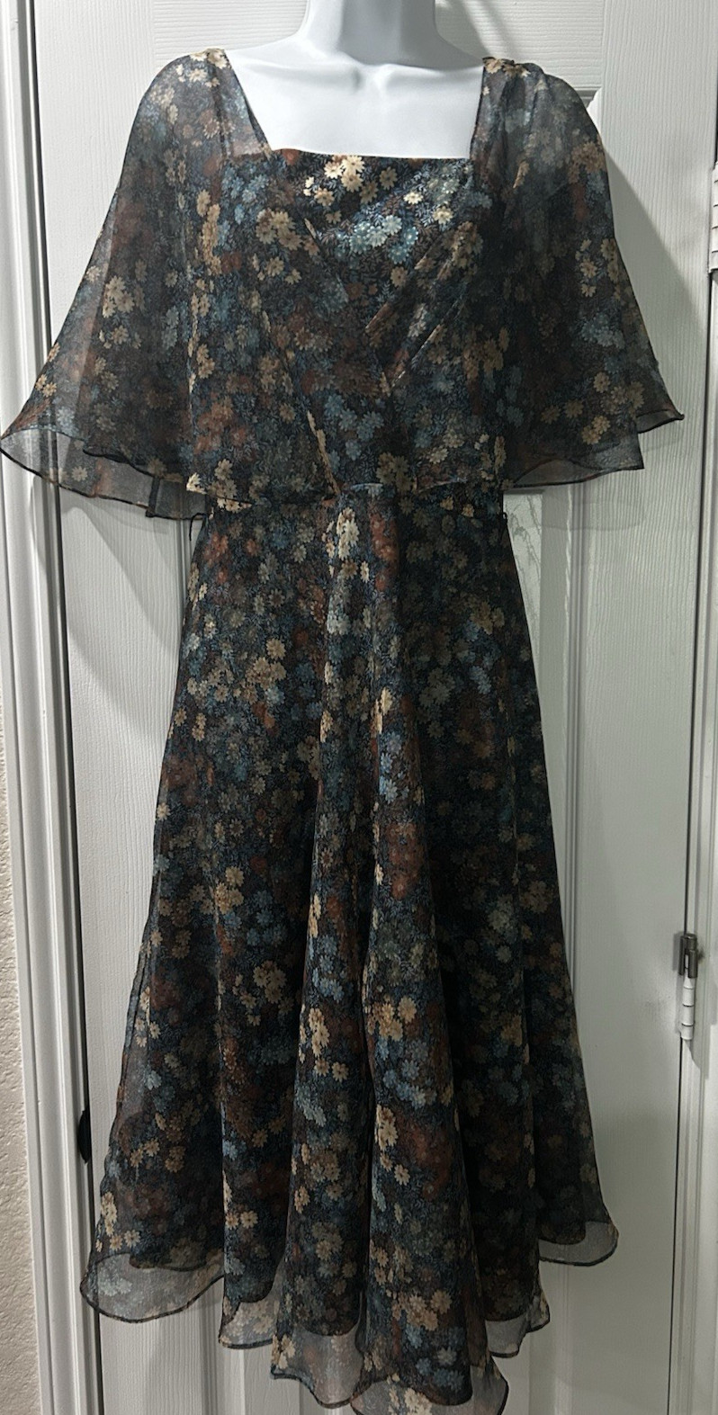 Vintage Neiman Marcus 1950’s JANE ANDRE CALIFORNIA DRESS Floral sheer overlay