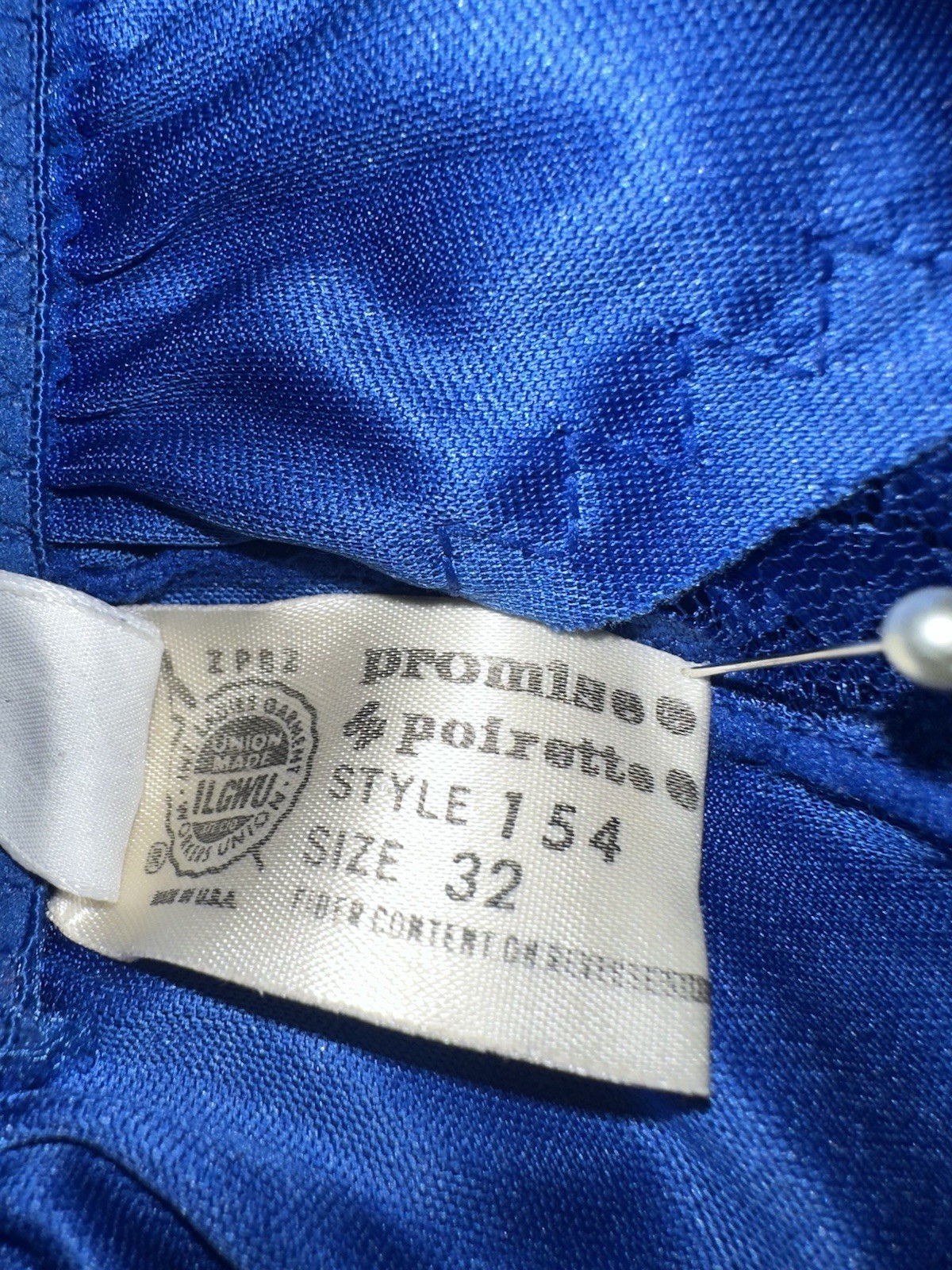 Vintage 80’s DOLORES Promise For POIRETTE Blue Lace Satin Romper 32 Union Made