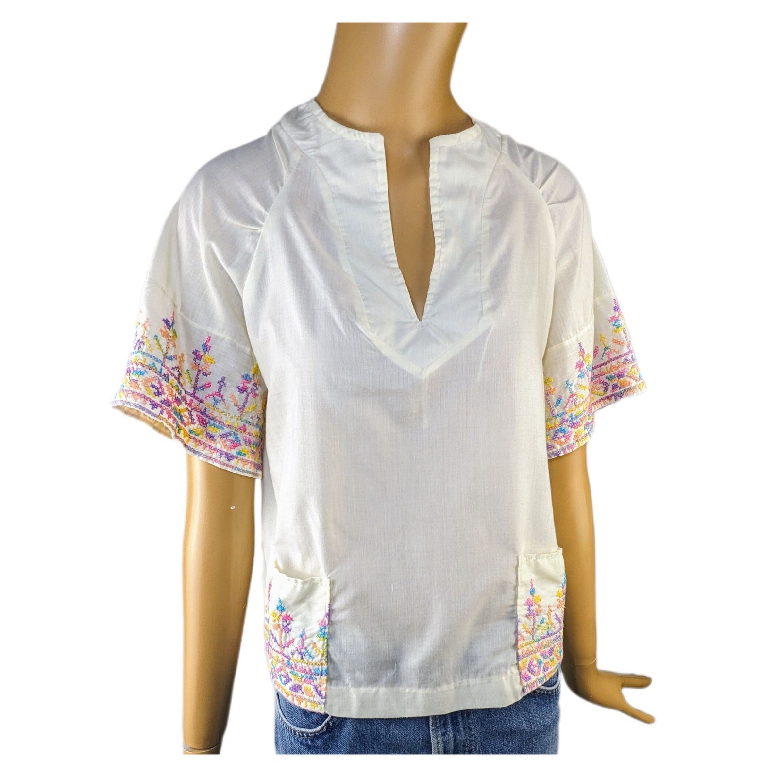 Spare Parts California vintage embroidered cotton top 70s hippie blouse pockets