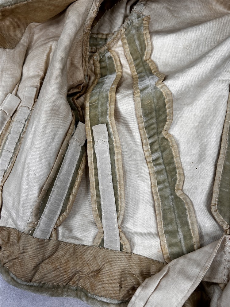 antique bodice lace front pierrot jacket gold velvet stiff bones replica1780s