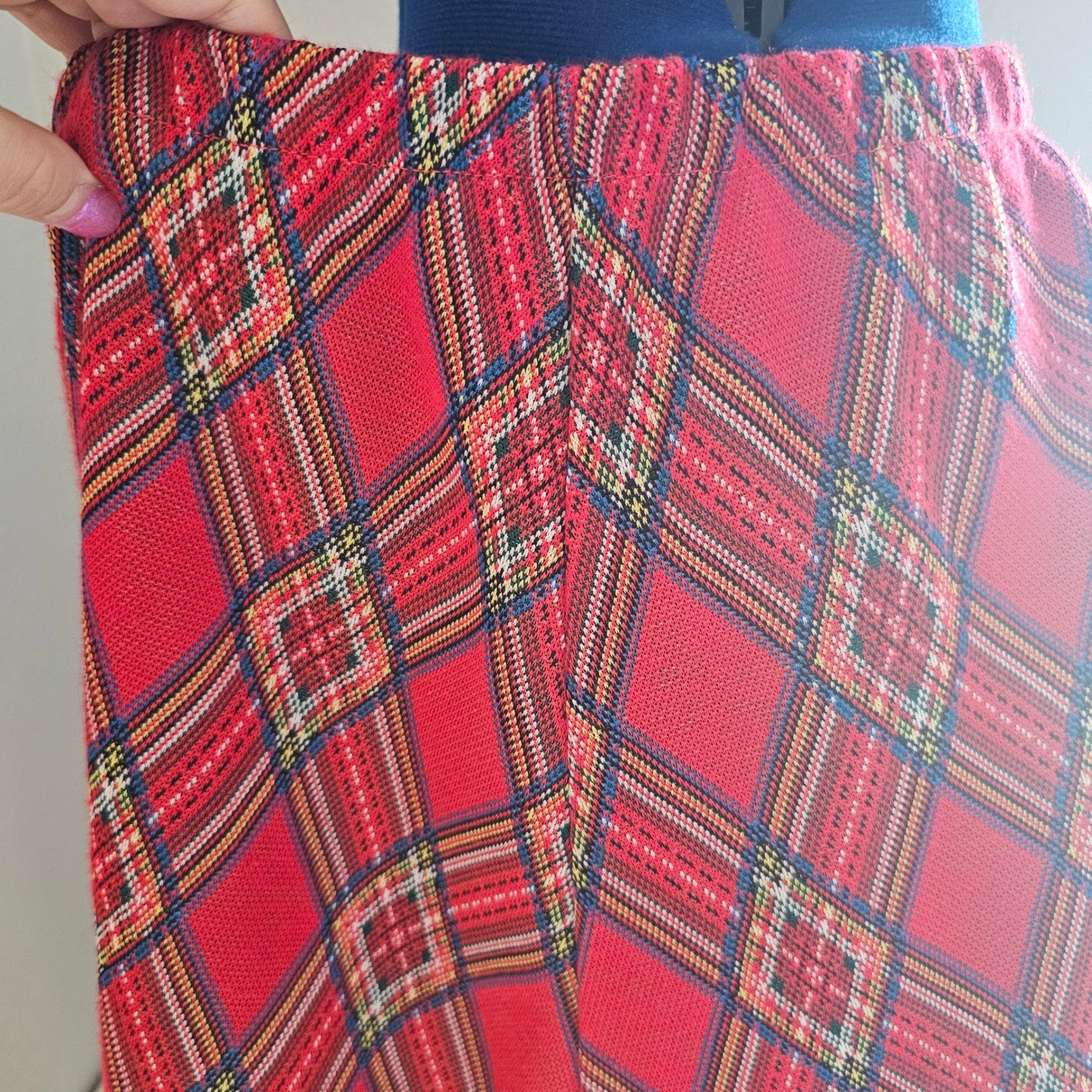 Vintage plaid red skirt 60s 70s knee length lrg xl preppy