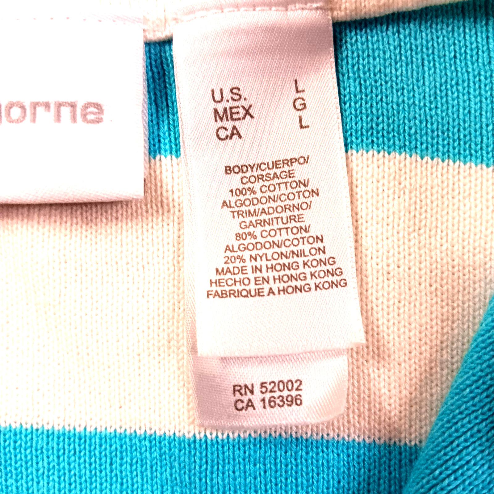 Vintage 90’s Liz Claiborne Top Large Turquoise White Striped Beachy Coastal