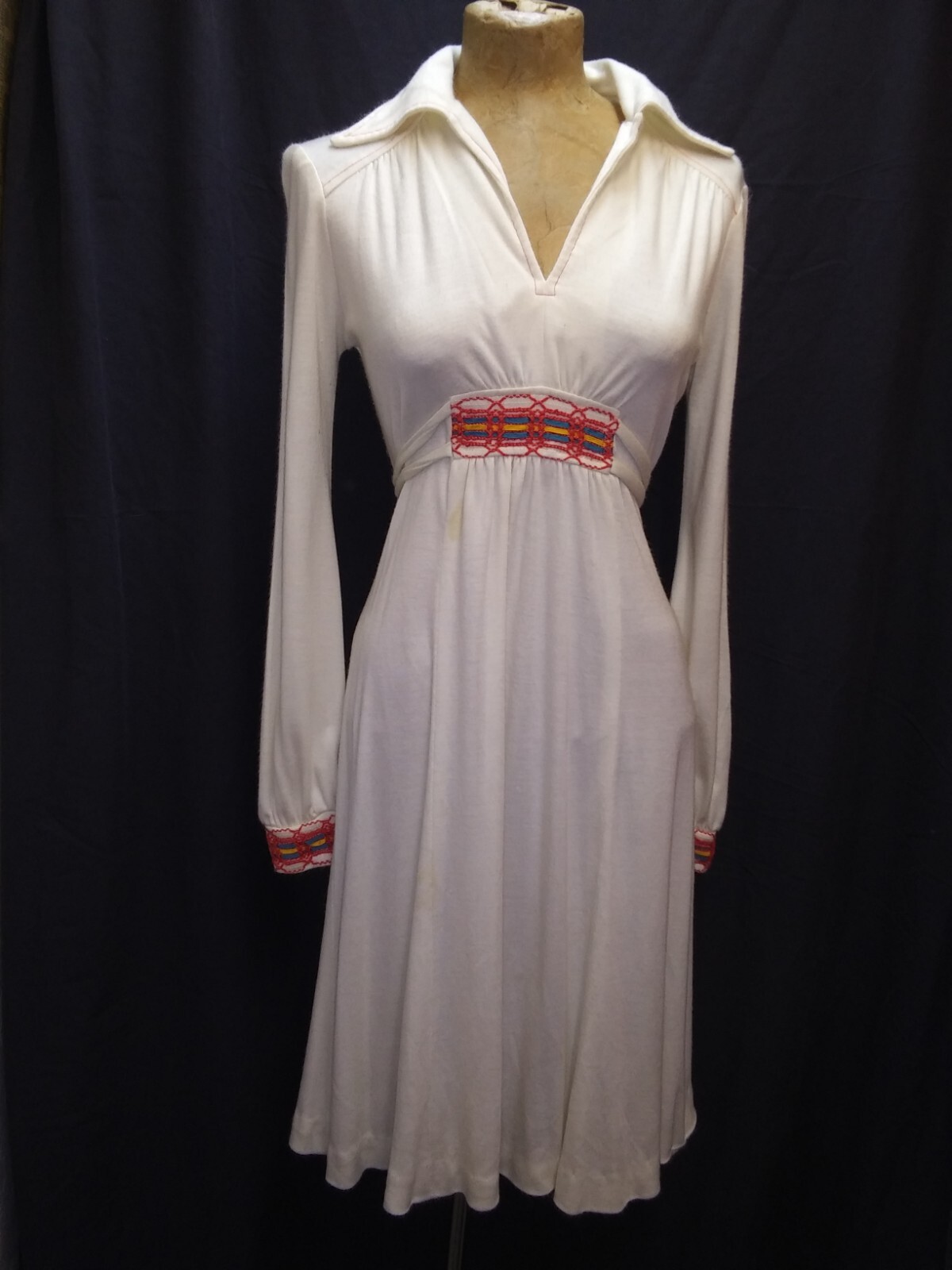 1970’s Soft White Cotton Poly Orange Contrast Hippy Mod Dress Small