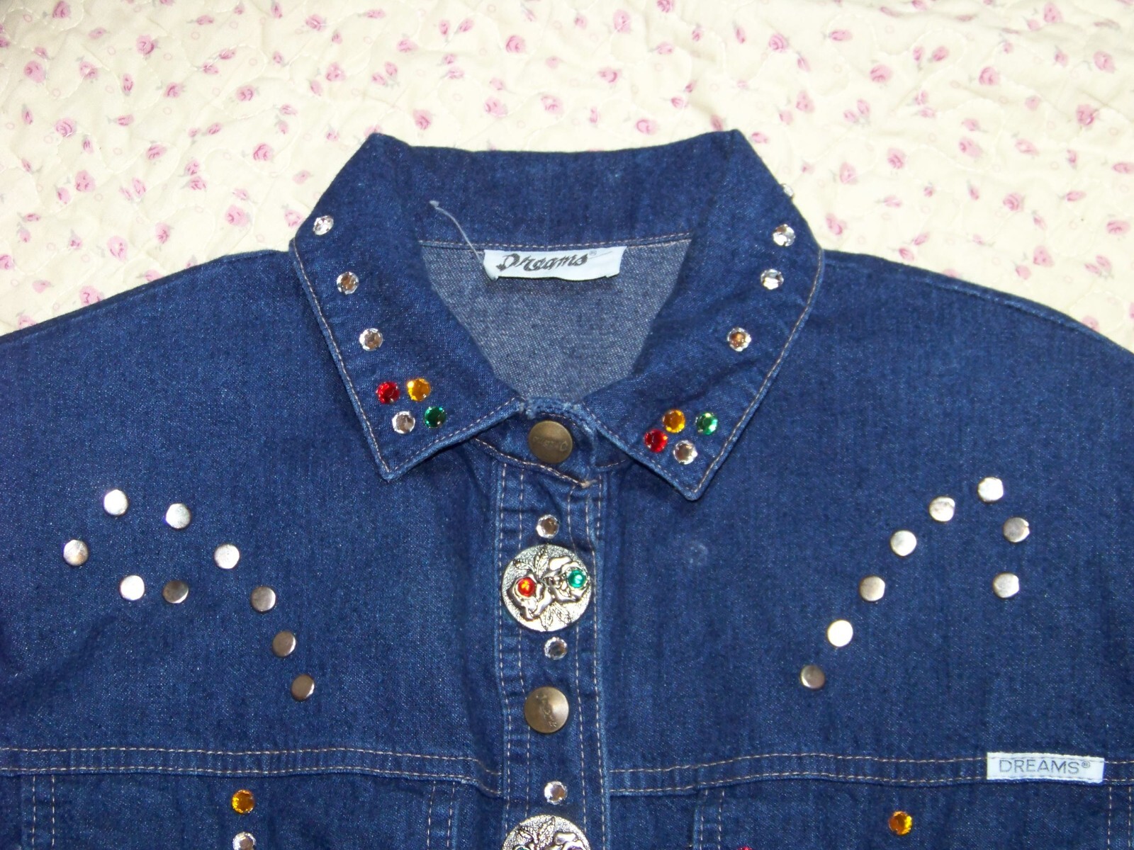 Women s Vintage Dreams Embellished Denim Dress – M (see Measurements)