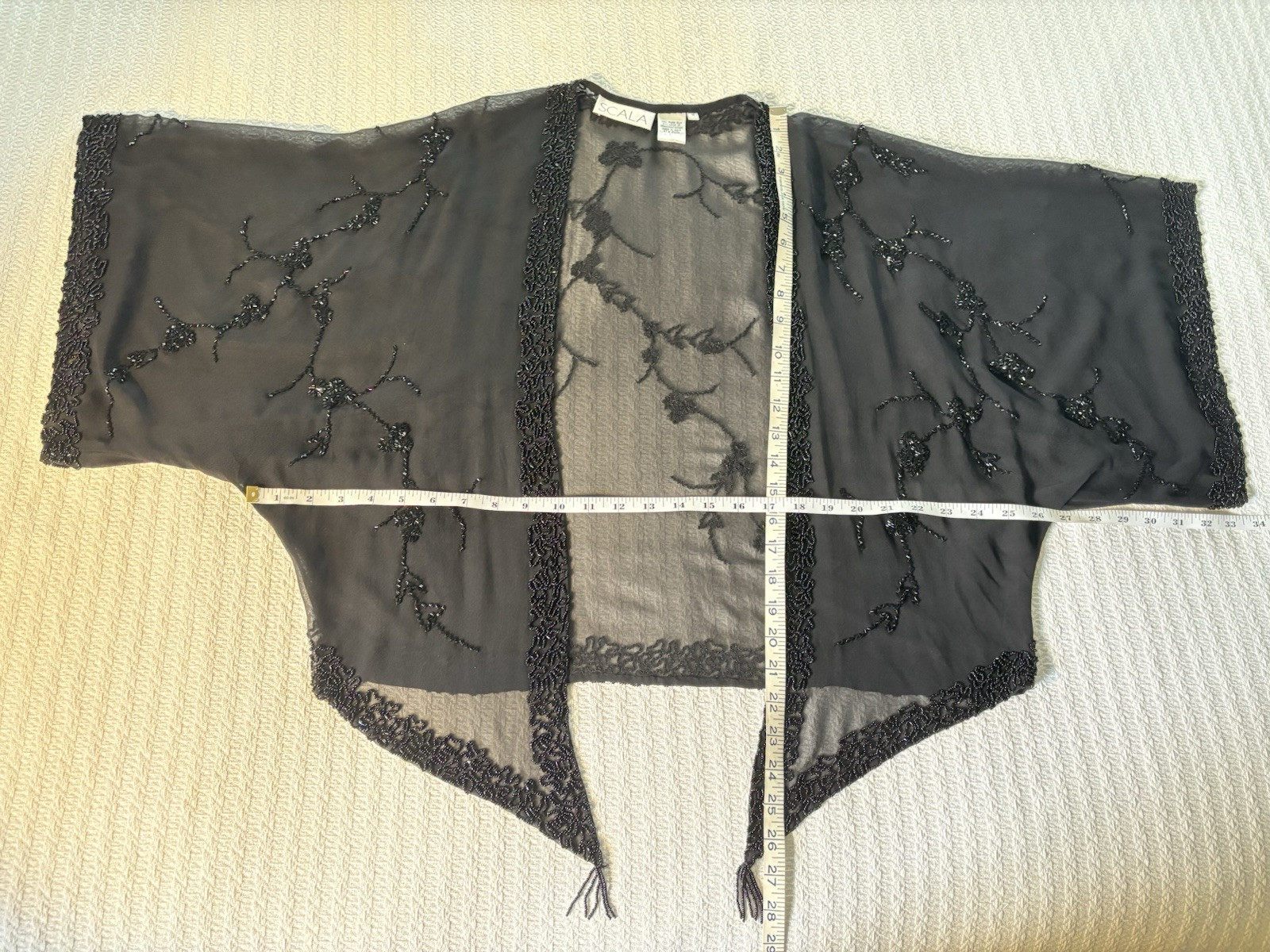 Vintage 80s Beaded Sheer Silk Kimono Top Edwardian Victorian Gothic Boho Flapper