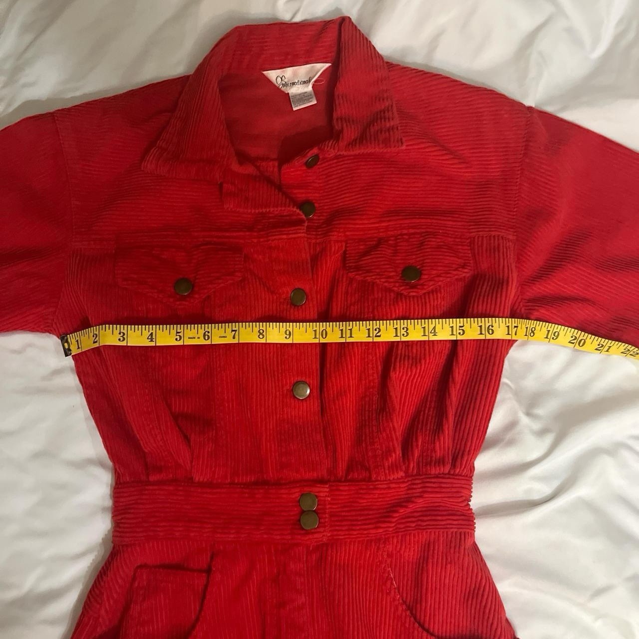Bright Red Corduroy Shirt Dress With Pencil Skirt Vintage 80s/90s Size XS