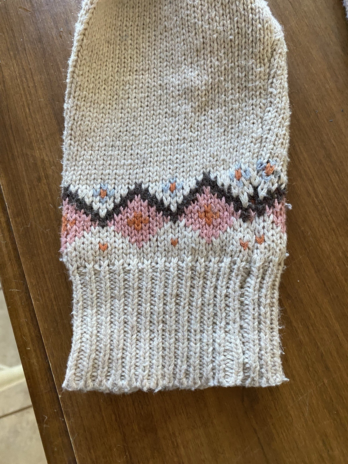 Cardigan Sweater Vintage Knitted Floral Off White Cream Color