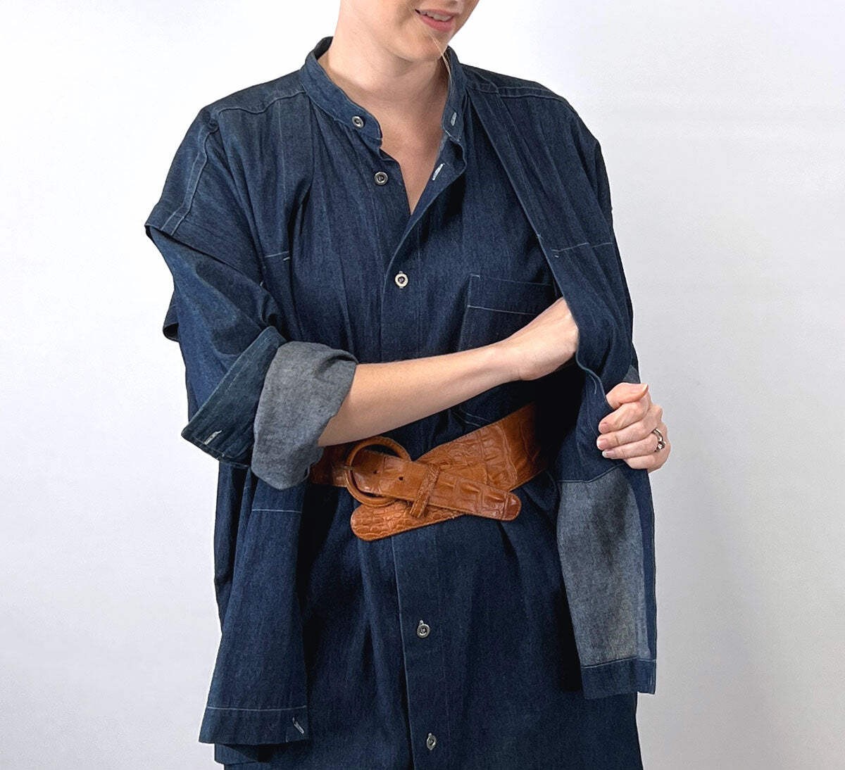 80s 90s Indigo Denim Coat Dress Issey Miyake Plantation OSFM Avant Garde