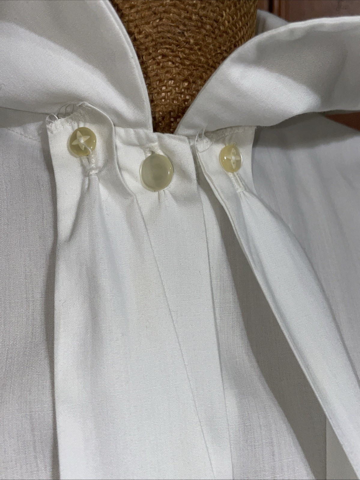 Vintage Sybil White 3/4 Sleeve Blouse Round Collar Detachable Sash Tie Front