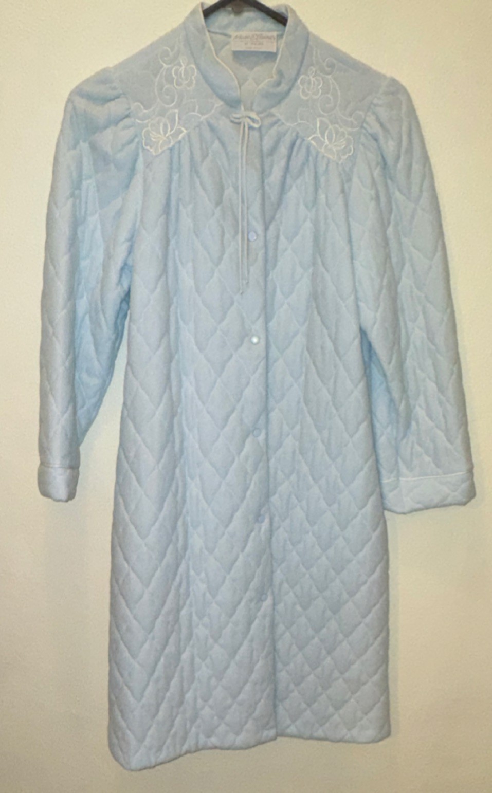 Miss Elaine Vintage Quilted Robe Light Blue 1980s Small Size