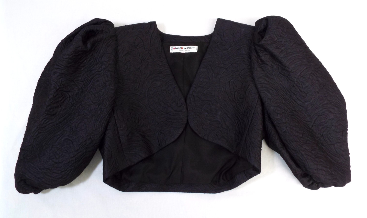 VTG 1980s Yves Saint Laurent Black Puff Sleeve Bolero Jacket 42 YSL Rive Gauche