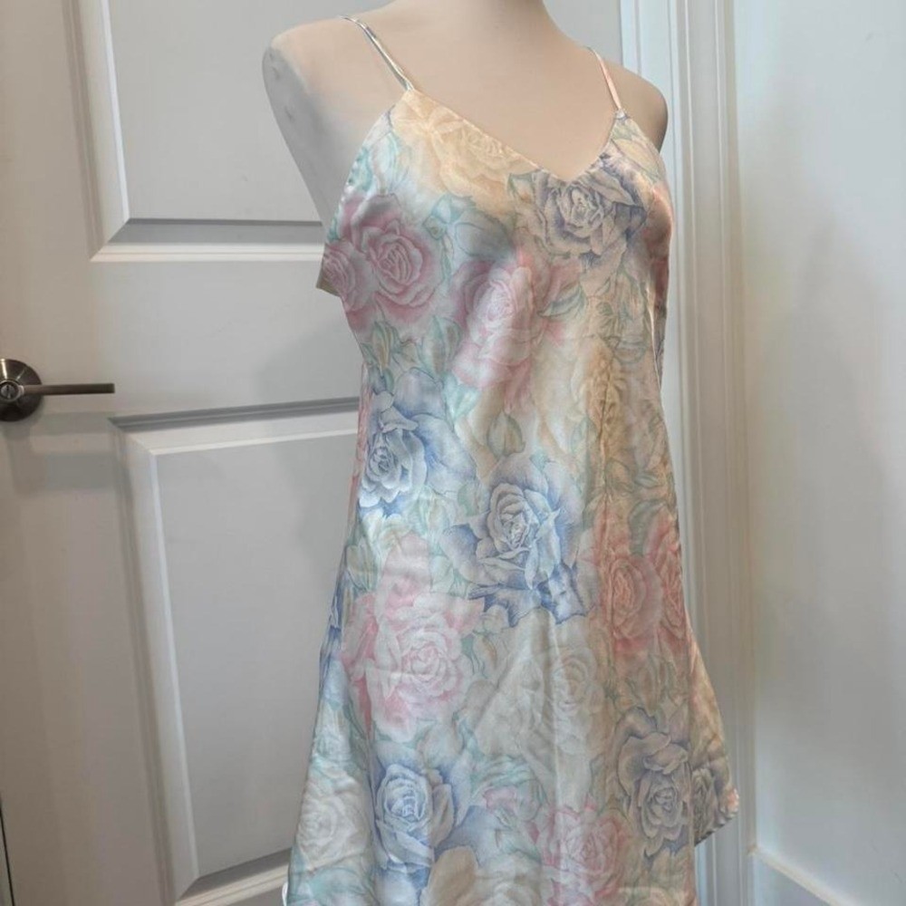 Vintage Kathryn Pastel Floral Rose Slip Dress Spaghetti Strap Flowy Size M