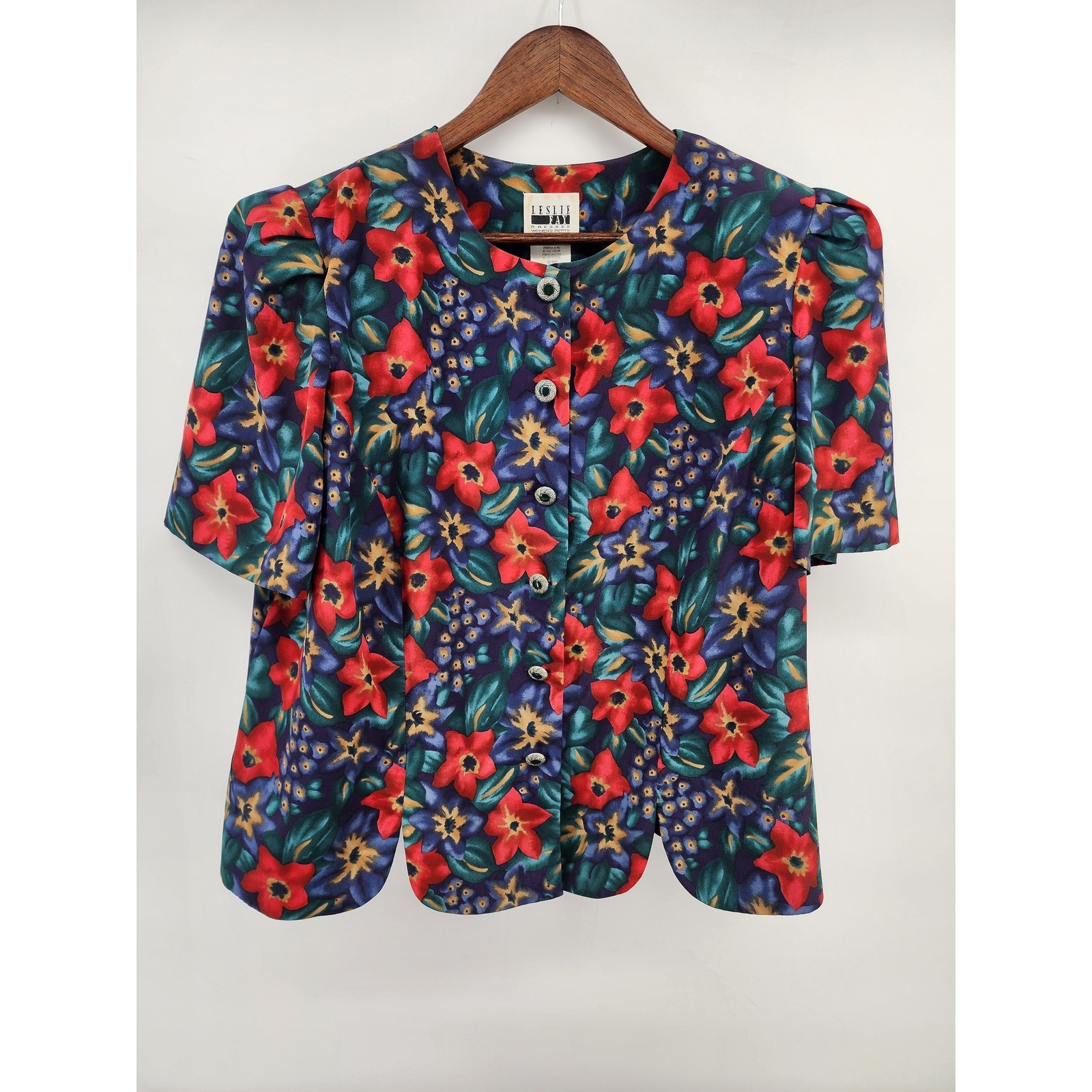Leslie Fay Vintage Floral Pleated Skirt and Button Front Top Set 14/16WP