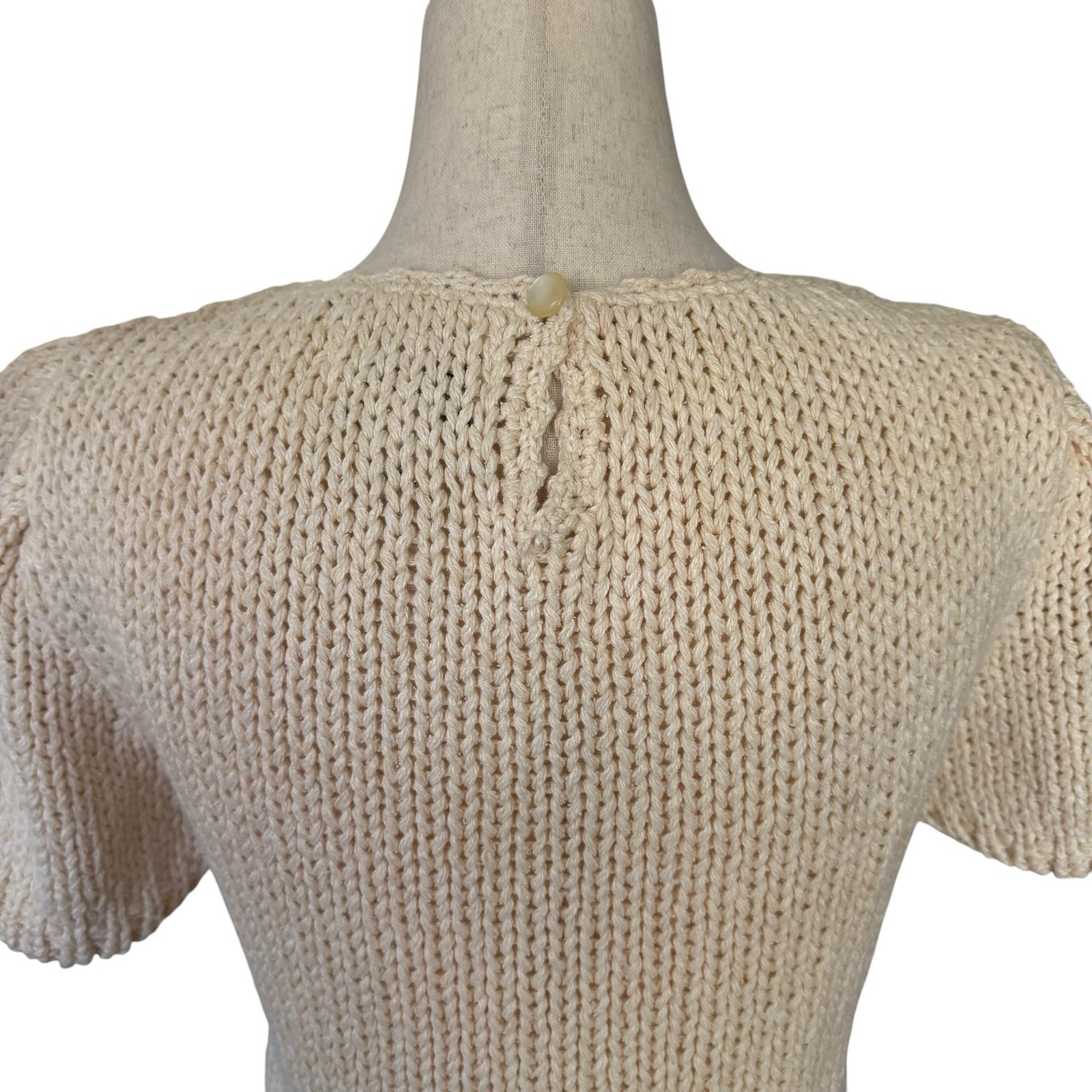 Vintage 80s Hand Knit Sweater Floral Embroidery Puff Sleeve Coquette Cottage
