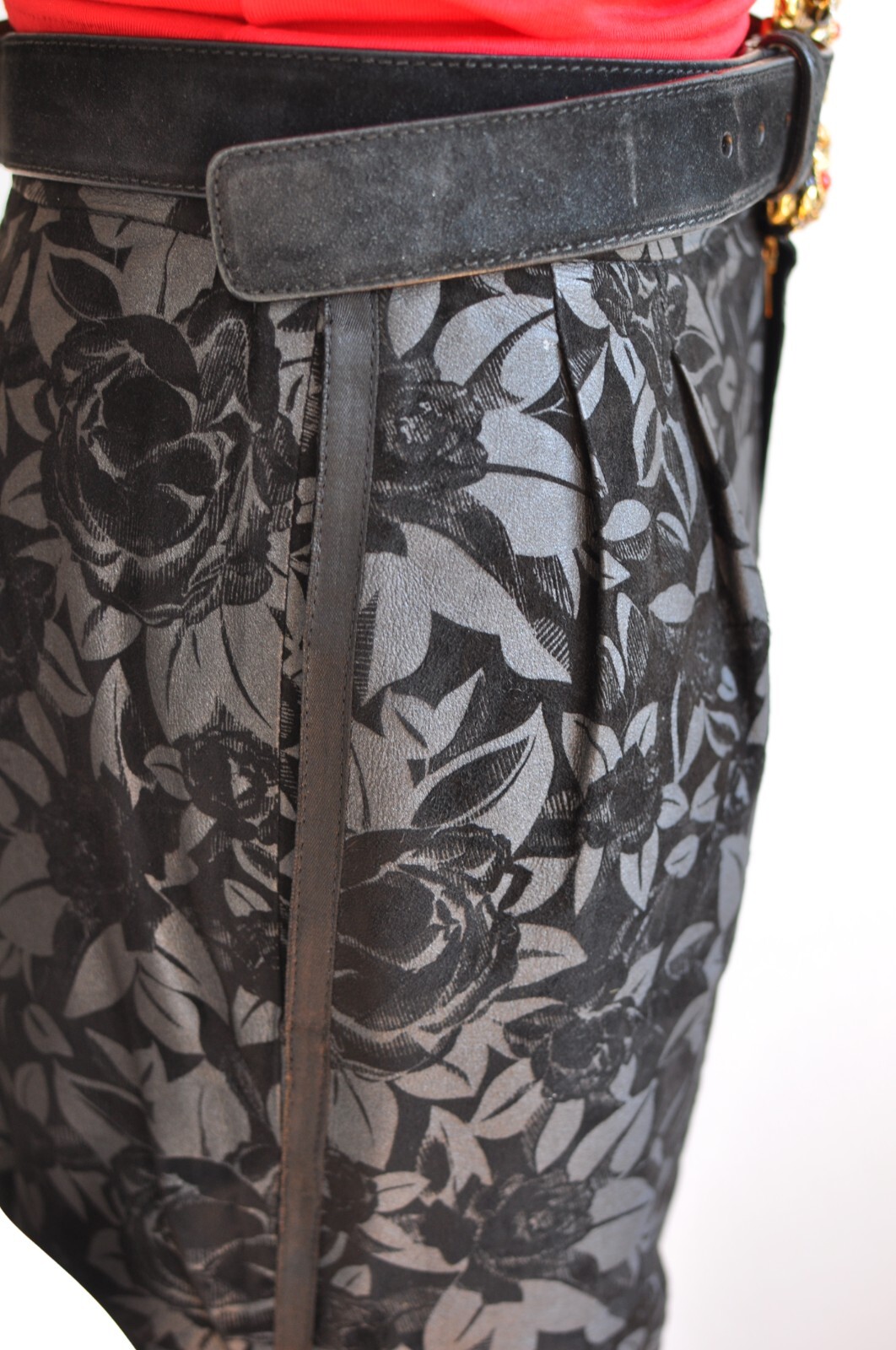 Roberto Cavalli Leather Jeans Pants Pleated Floral Vintage 80s 90s S 34/36