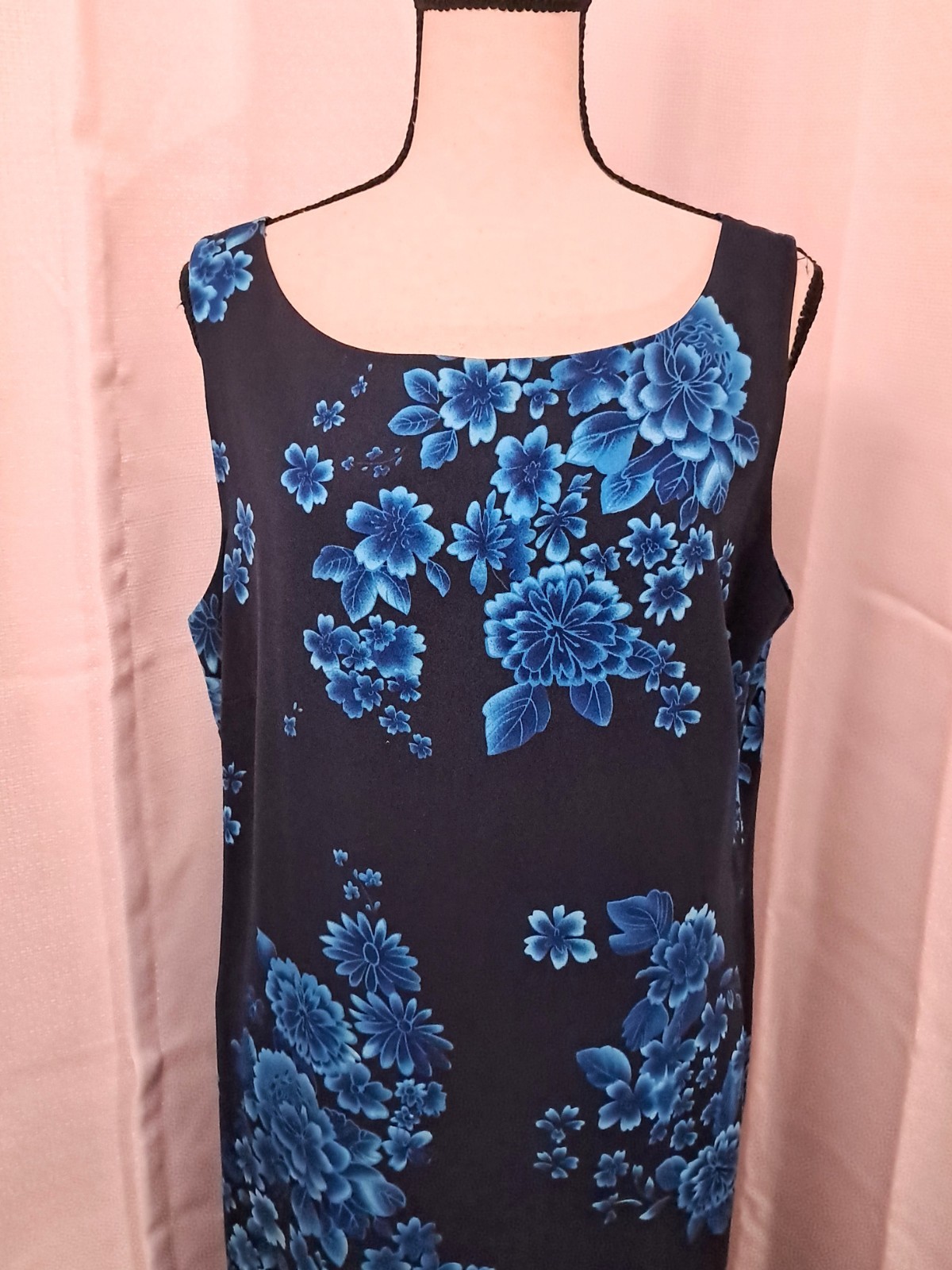 Vintage 90s Studio I Blue Floral Sleeveless Maxi Dress Party Wedding Cocktail 14