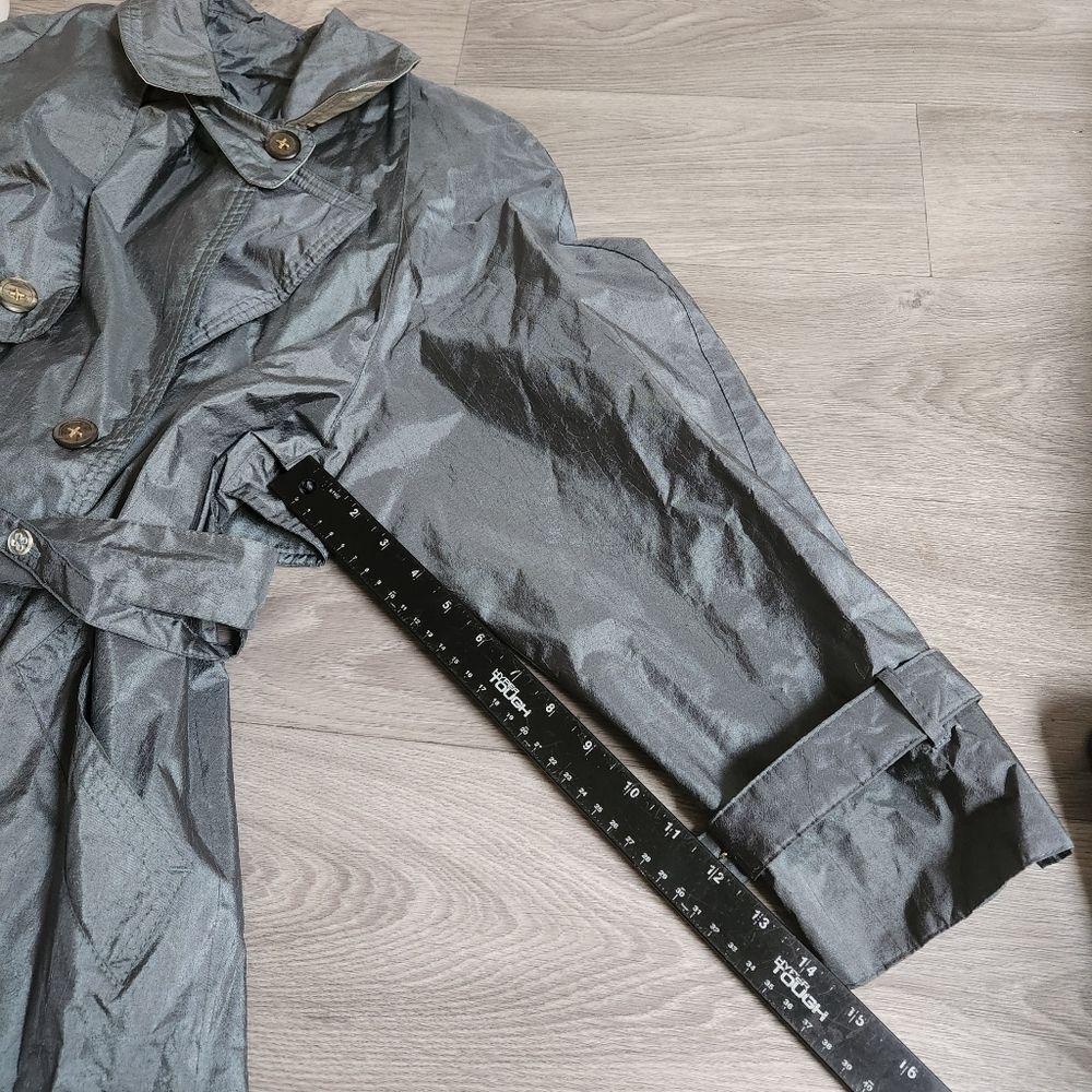 Vintage Fleet Street Green Rain Trench Jacket Size 4 Lined Double Breasted Flap
