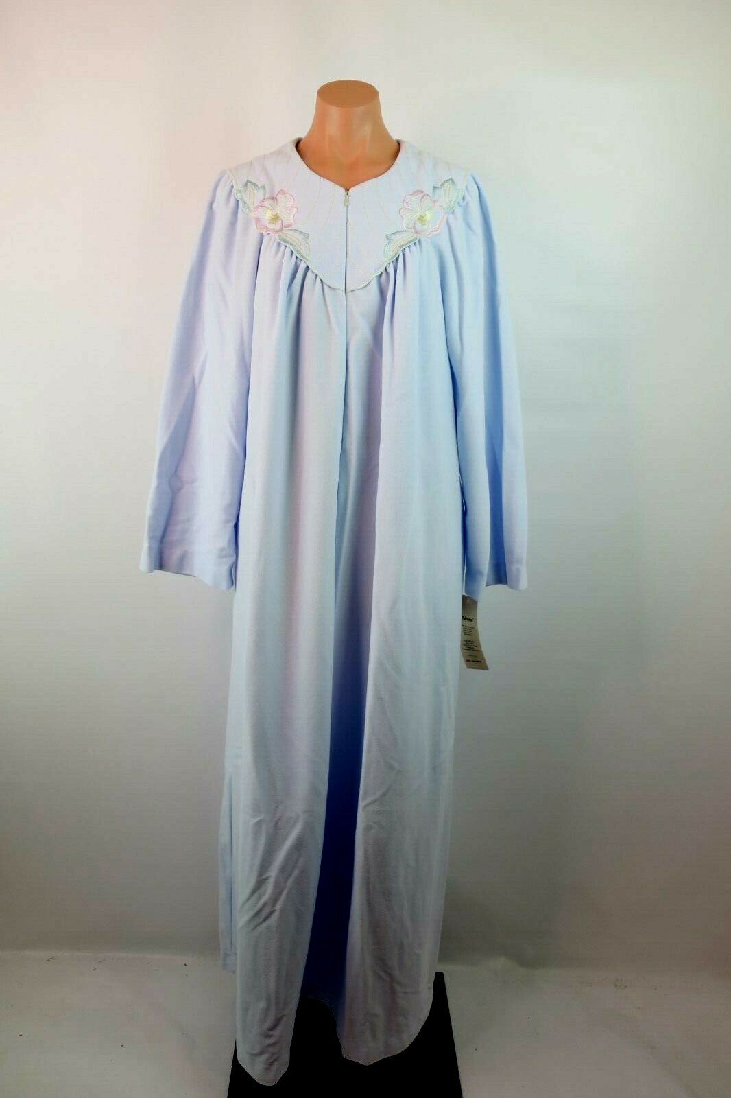 Vtg Periwinkle SHADOWLINE Zip Hostess Peignoir Lounging ROBE Fleece Floral NWT M