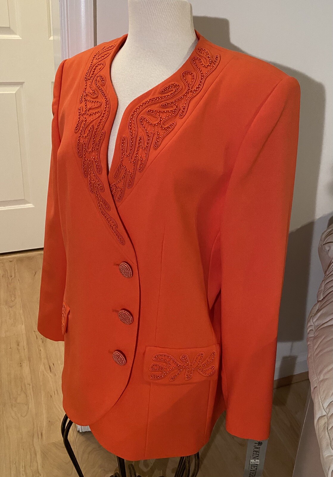 Vintage 80’s NWT Size 16 John Meyer of Norwich Salmon Blazer Jacket Beaded $169