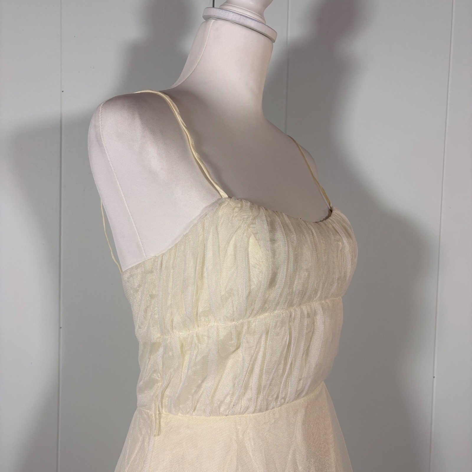 90s Y2K Cream Sweetheart A-Line Dress Women’s XS Midi Fairy Princess Angel Retro