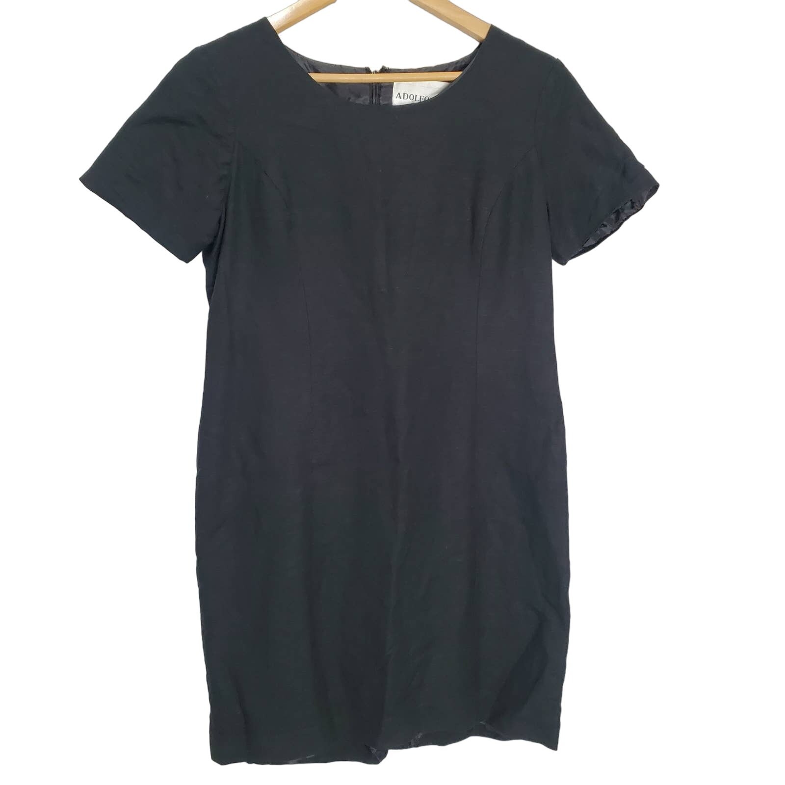 Adolfo Studio Vintage Dress Women Size 6P Black Linen Y2K Friends Whimsygoth LBD