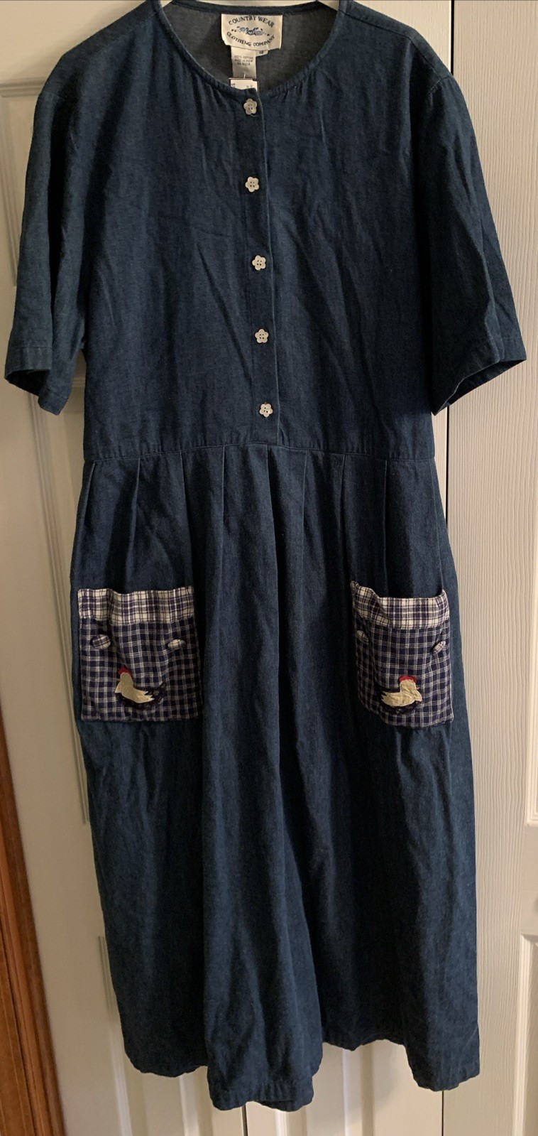Country Wear Clothing Co. Size 16 Vtg Denim Maxi Dress W/Chickens On Pockets