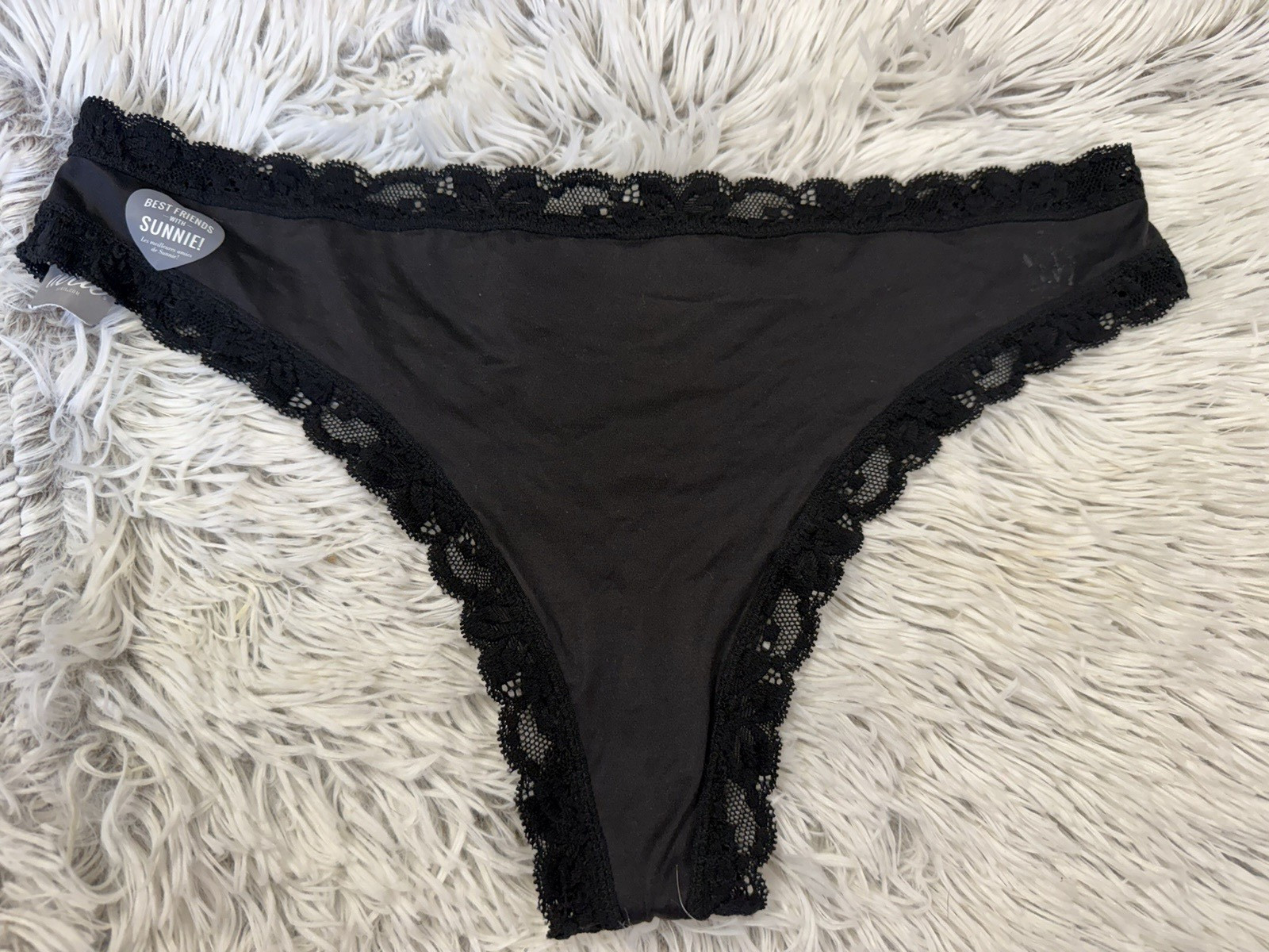Nwt Women Aerie Tanga Signature Trim Black Lace Thong Low Rise Panty Sz X-Large