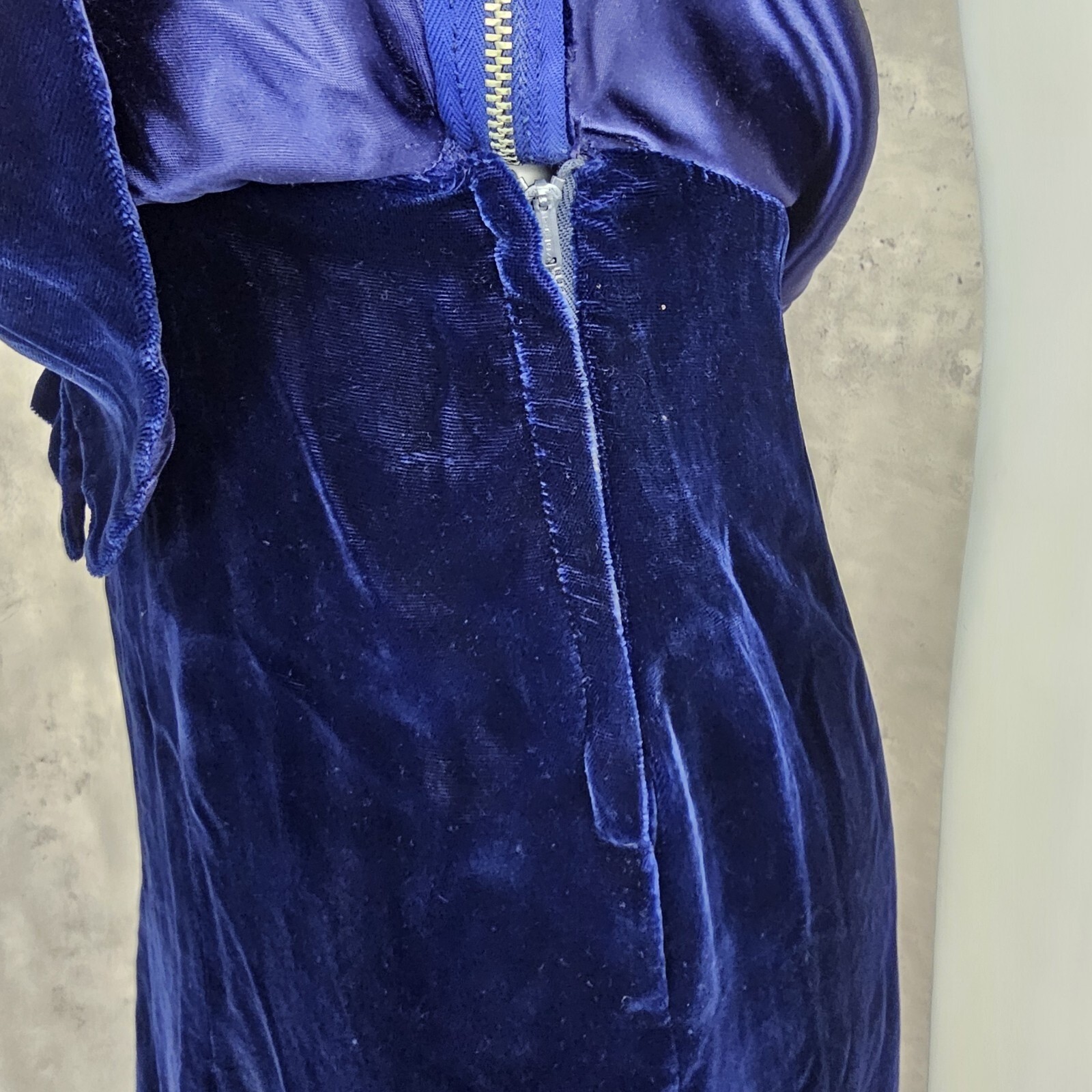 Vintage 30s Fashion Originators Guild Label Cobalt Blue Silk Velvet Peplum Dress