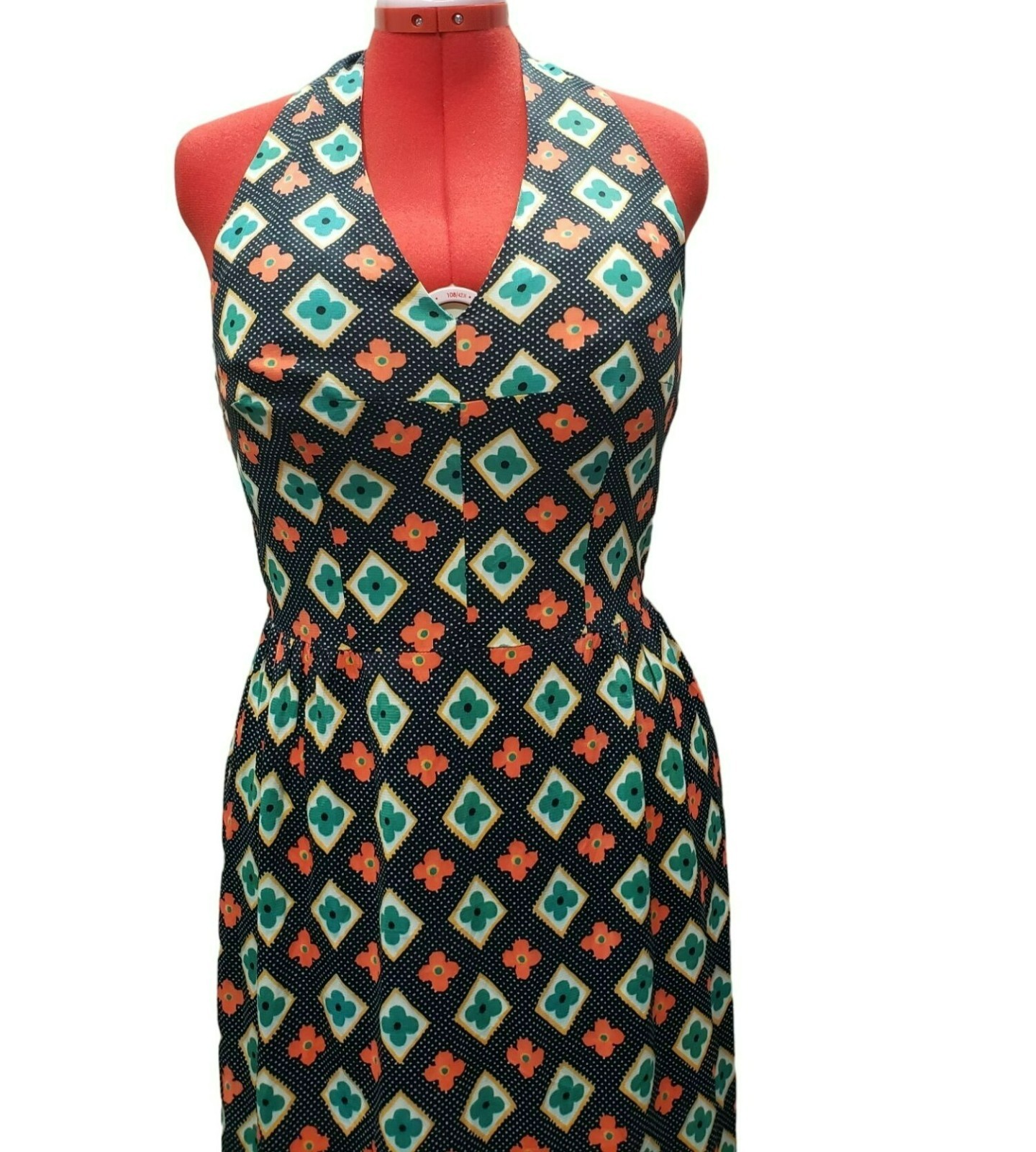 Vintage Halter Dress Medium Floral Print 70s Mob wife zip back Lisa Cobb Serbin