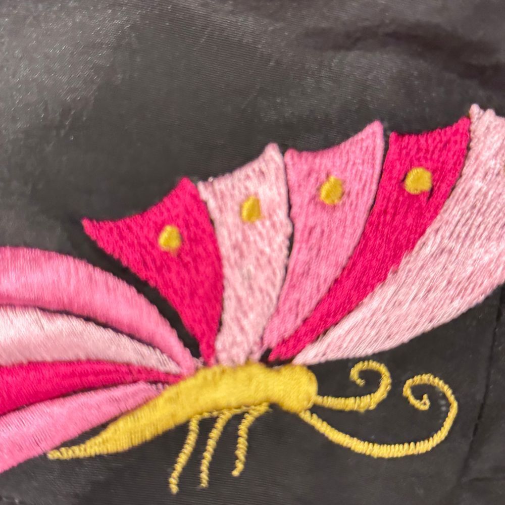 Vintage Black Silk Butterfly Embroidered Asian Style Jacket Hot Pink Trim sm/med