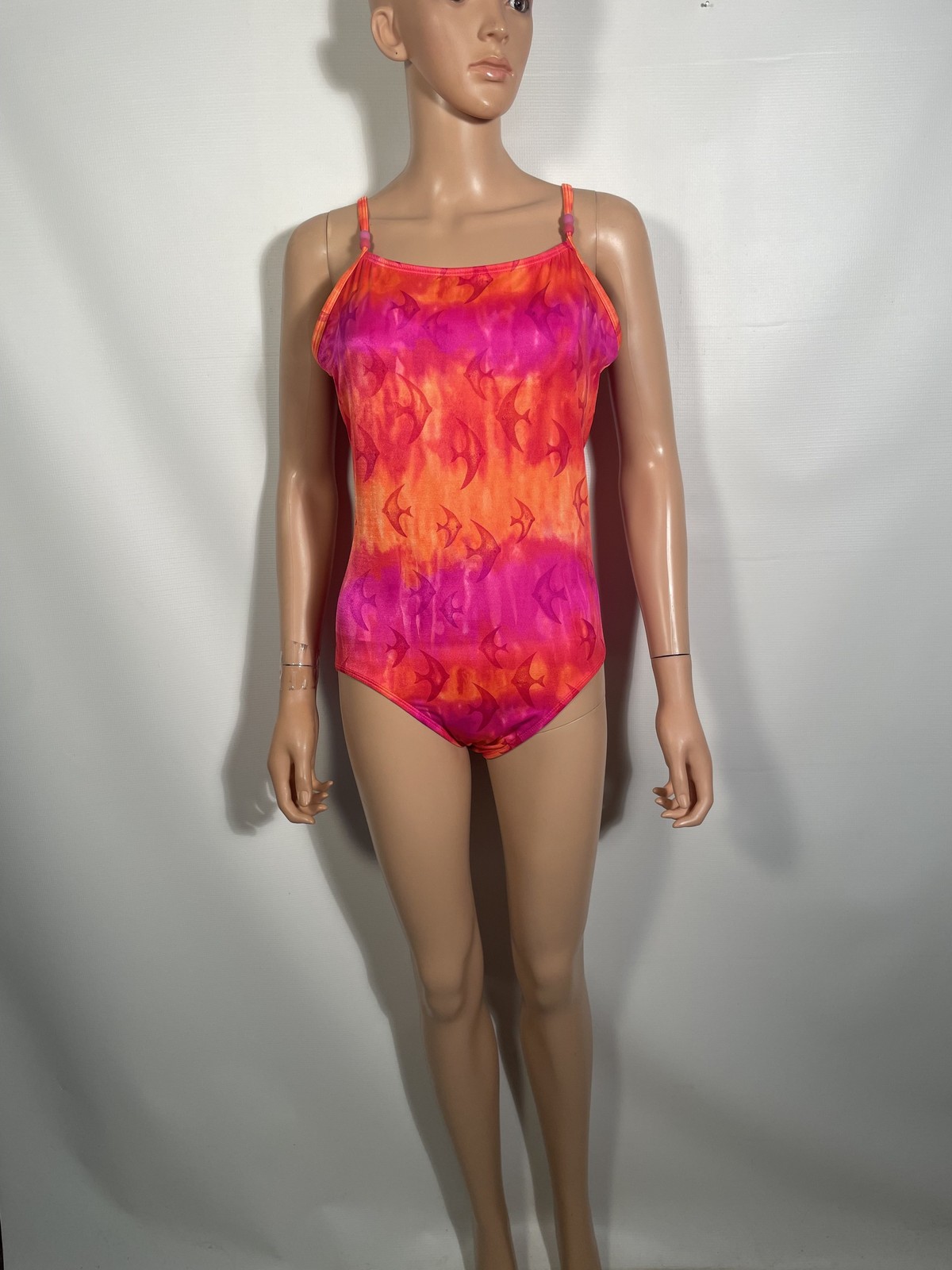 Vintage 1990s Neon Fish Print One Piece Bathing Suit Size L