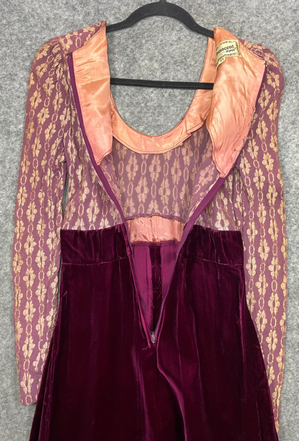 Vintage 1970s Young Innocent By Arpeja Maxi Dress Womens 11 XS Red Velvet Gunne