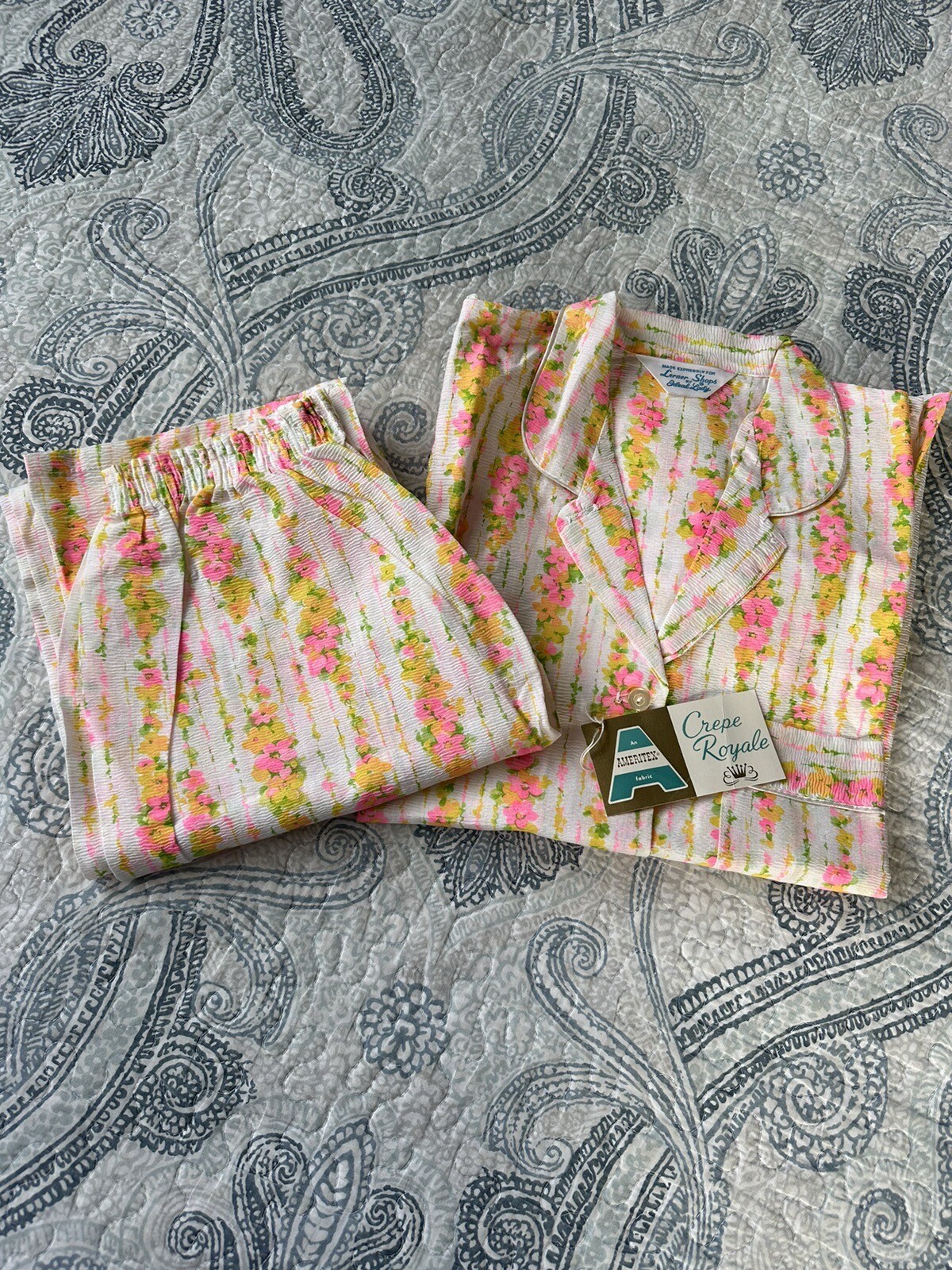 Vintage Woman’s Lerner Shops By Ideal Lady Pajama Set Crepe Royale Cotton NEW