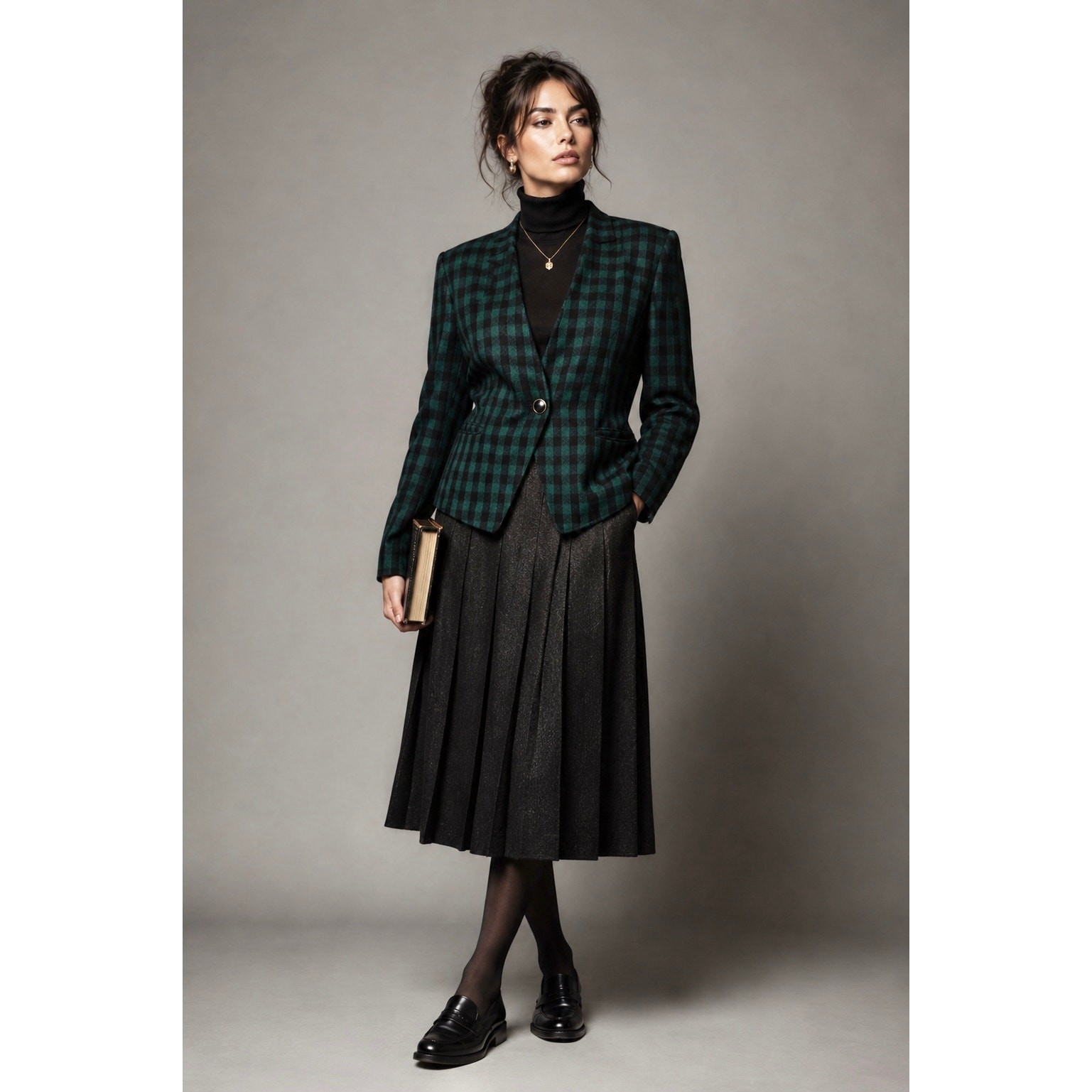 Vintage Saville Green Buffalo Check Plaid Blazer Womens Size 10 Preppy Gingham