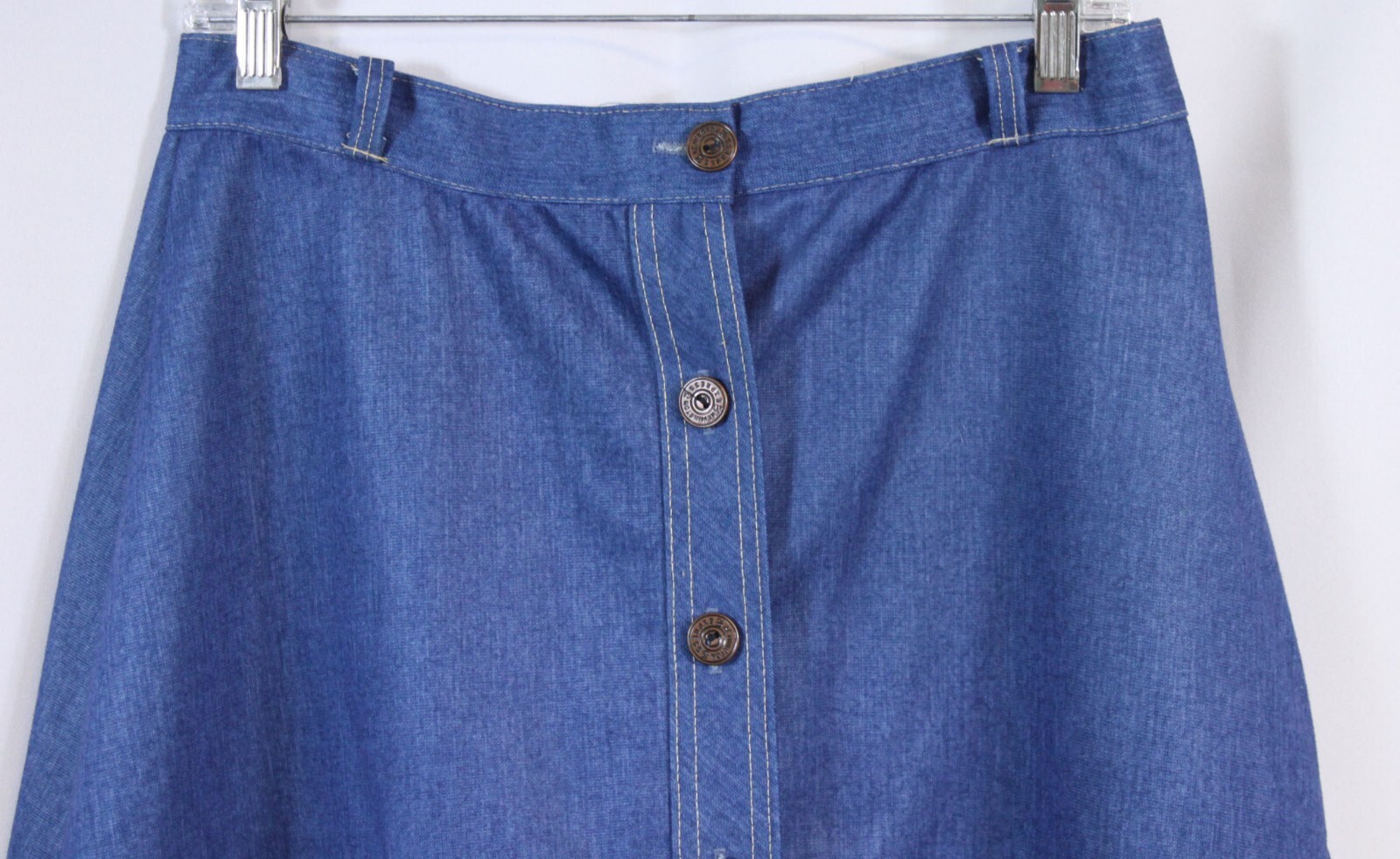 Vtg Denim Poly Skirt Western Cowgirl Peasant Longer Modest Swing 15/16 Retro