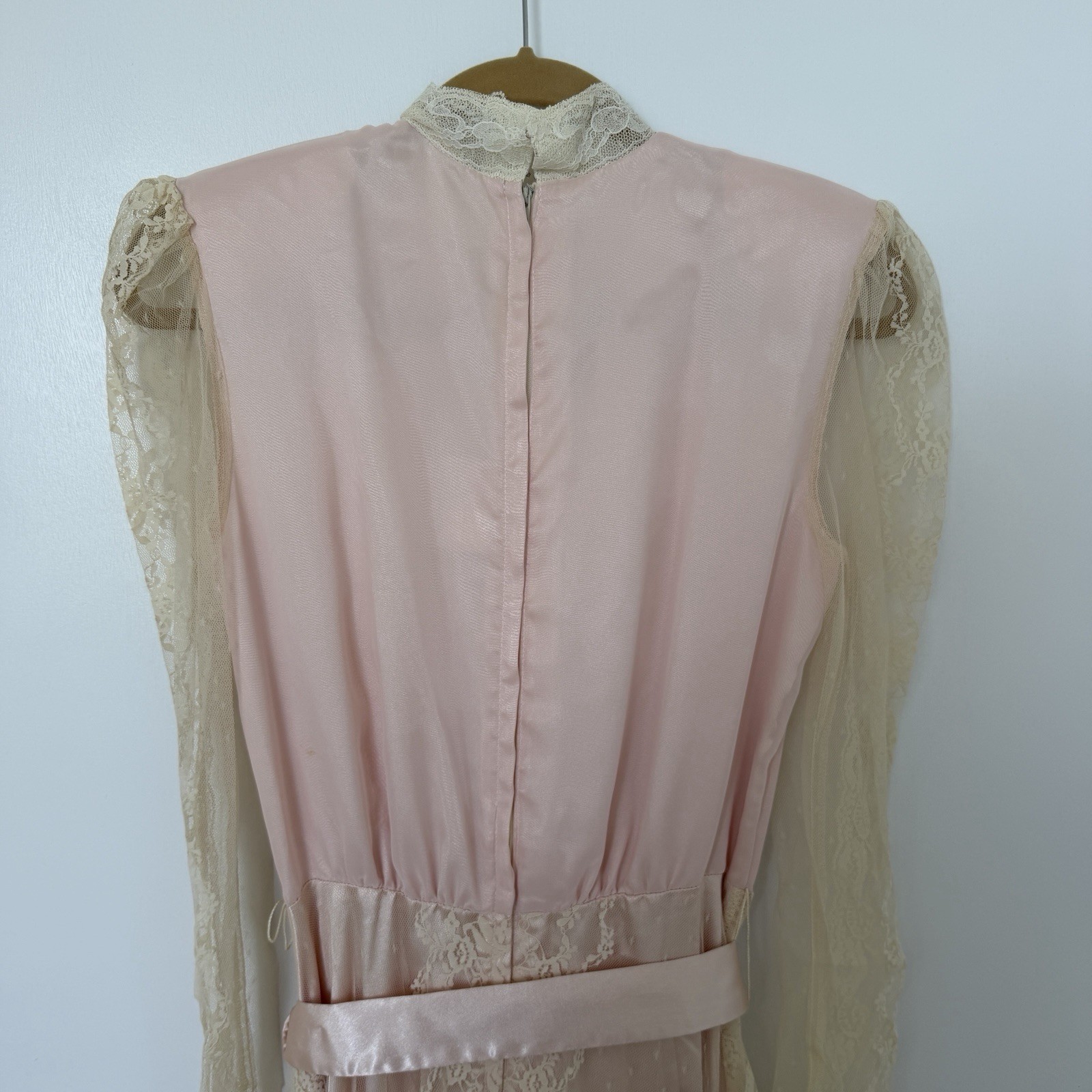 Vtg 70’s Susan Lanes Country Elegance Wedding Dress Sz 10 Pink Victorian Lace