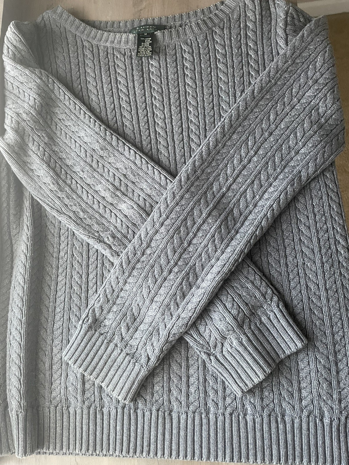 Used Ralph Lauren Cotton Cable Sweater Size M, Sophisticated Heather Dark Gray