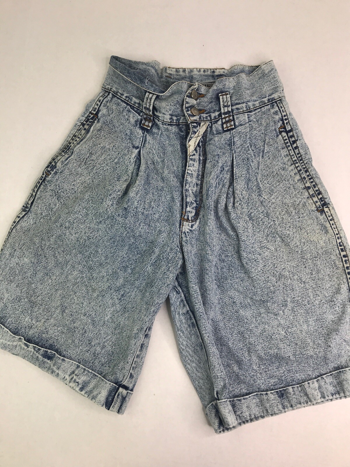 VTG Jordache Womens High Waisted Acid Wash Denim Shorts Button Zipper Blue 7/8