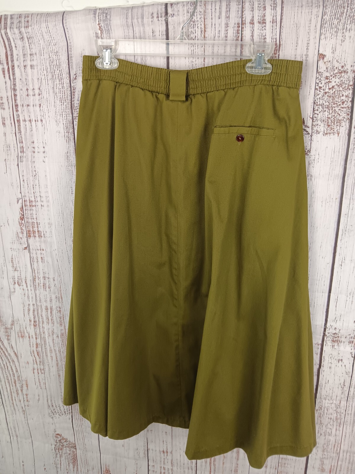 Allison Smith Button-Down Midi Skirt 8P Green Pockets Modest Fall Button Up VTG