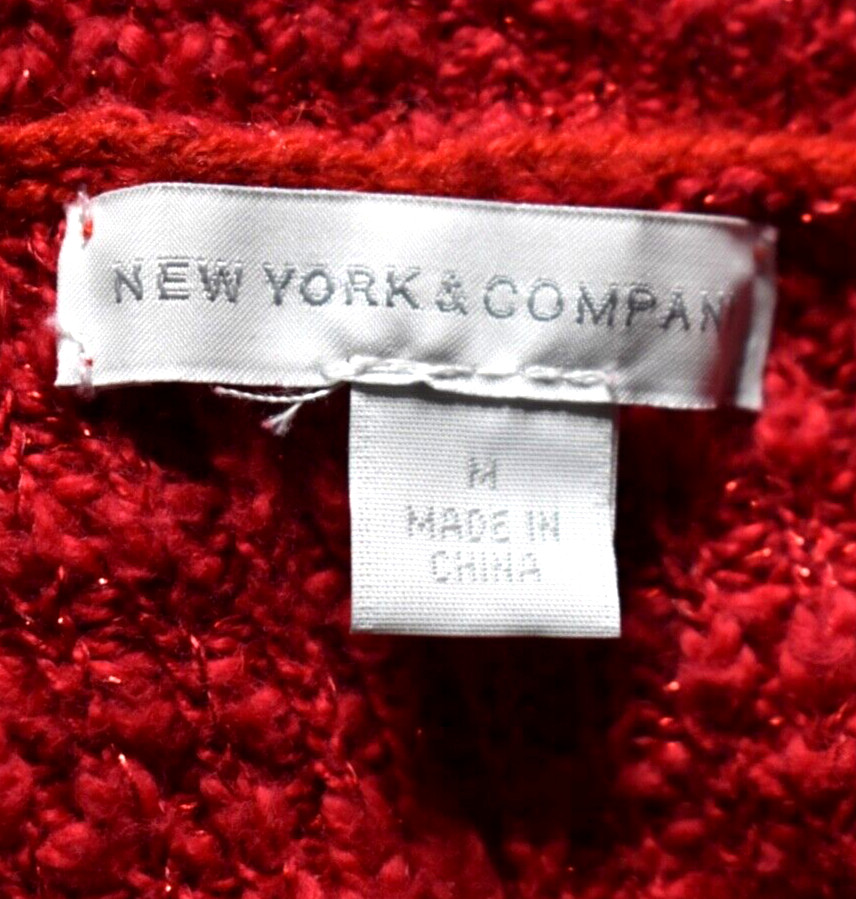 Y2K Does 70s New York & Company Red Bell Sleeve Glitter Sparkle Medium VTG 2000s