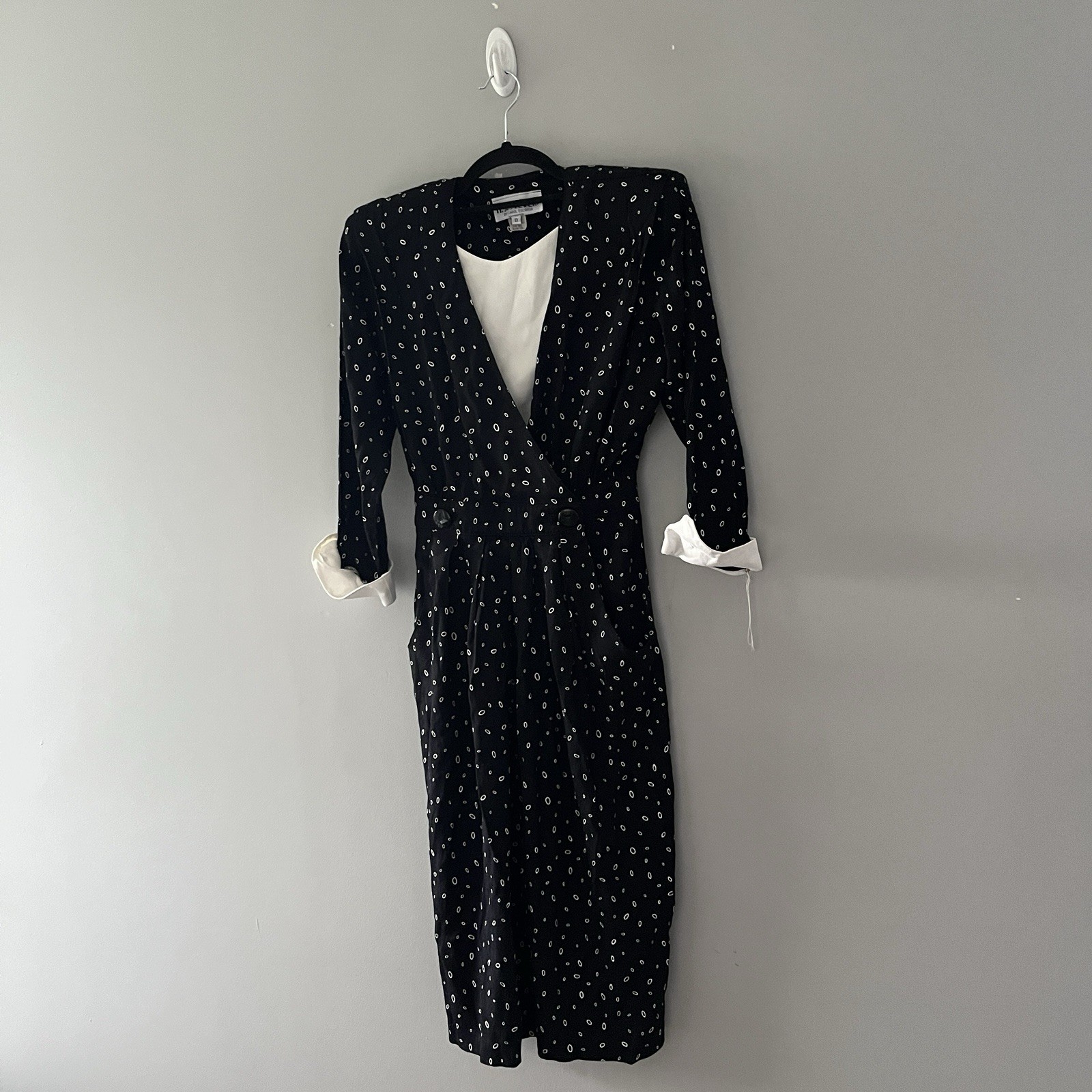 Vintage 80s R J Stevens Black and White Dot Dress Career Work Size 8