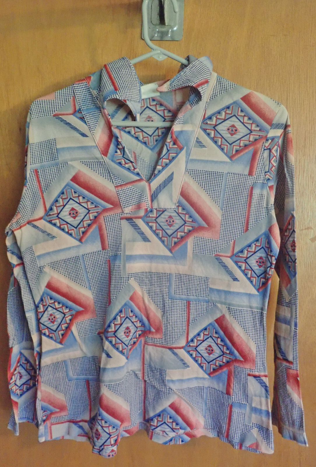 Vtg 70s Hilton Head Sportswear Womens M Disco Shirt Geometric Abstract Art Print