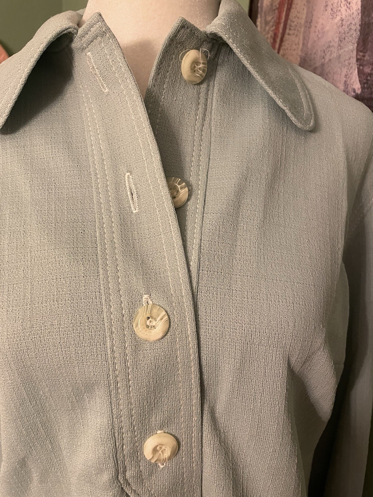 NWT~Vintage Butte Knit Sage Green Pullover Blouse Polo Style Made In USA Size 14